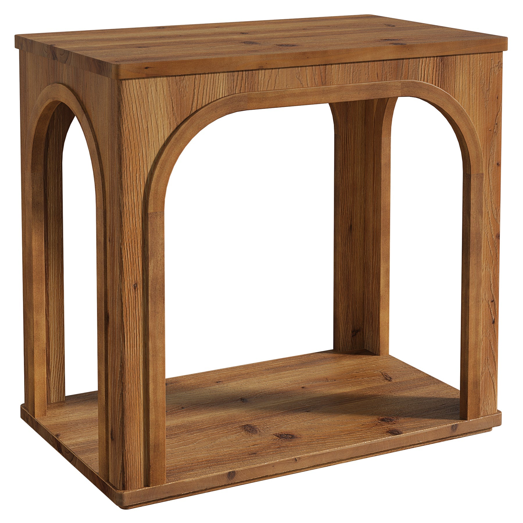 64 cm landelijke bijzettafel van massief hout met 2 planken