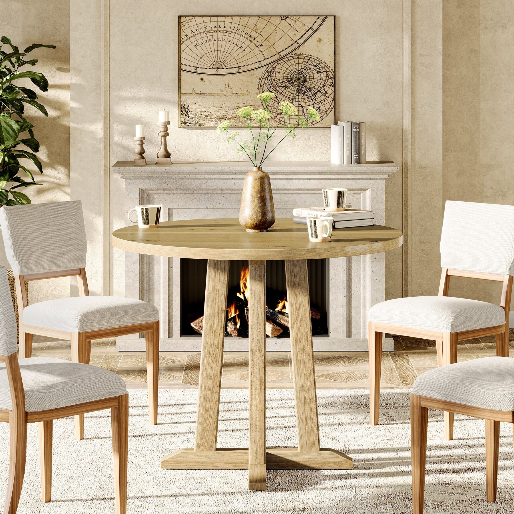 Tribesigns 80 cm Kleine Ronde Eettafel voor 2-4 Personen, Modern Boerenstijl Tafel