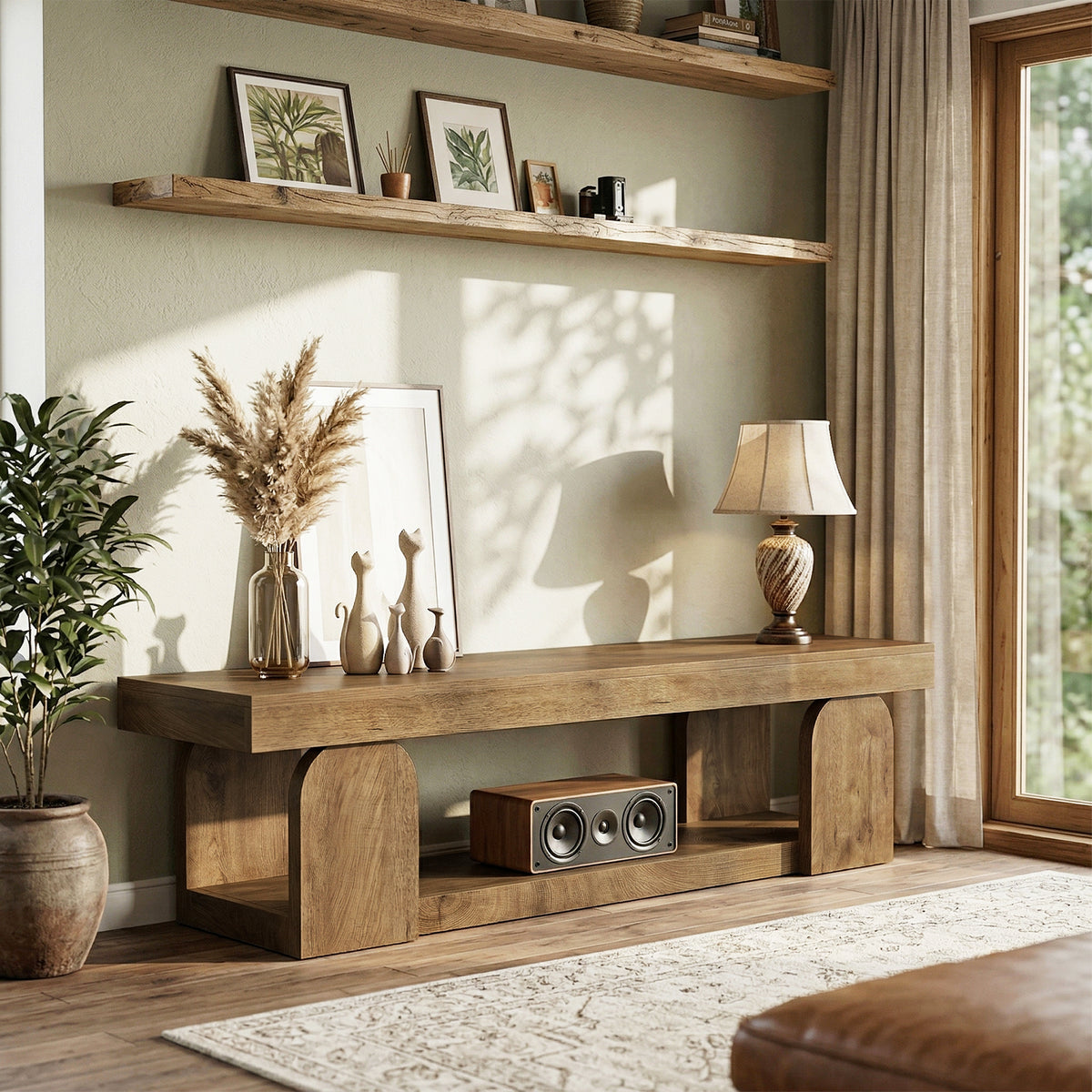 160 cm Tribesigns tv-meubel voor tv's tot 165 cm met open opbergplank, landelijk tv-dressoir in naturel houtlook voor woonkamer