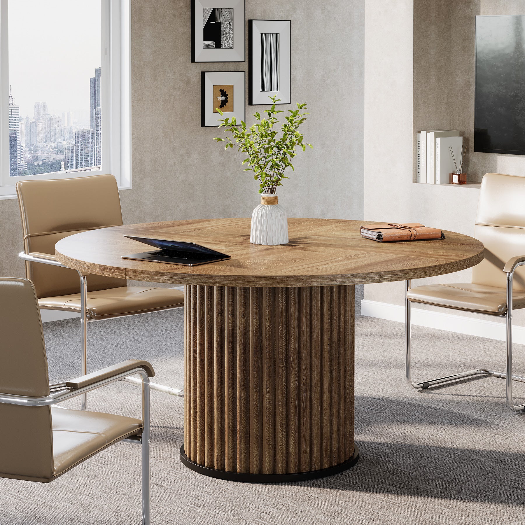 120 cm Zwart Ronde Conferentietafel, Stabiel Bureau voor 4-6 Personen