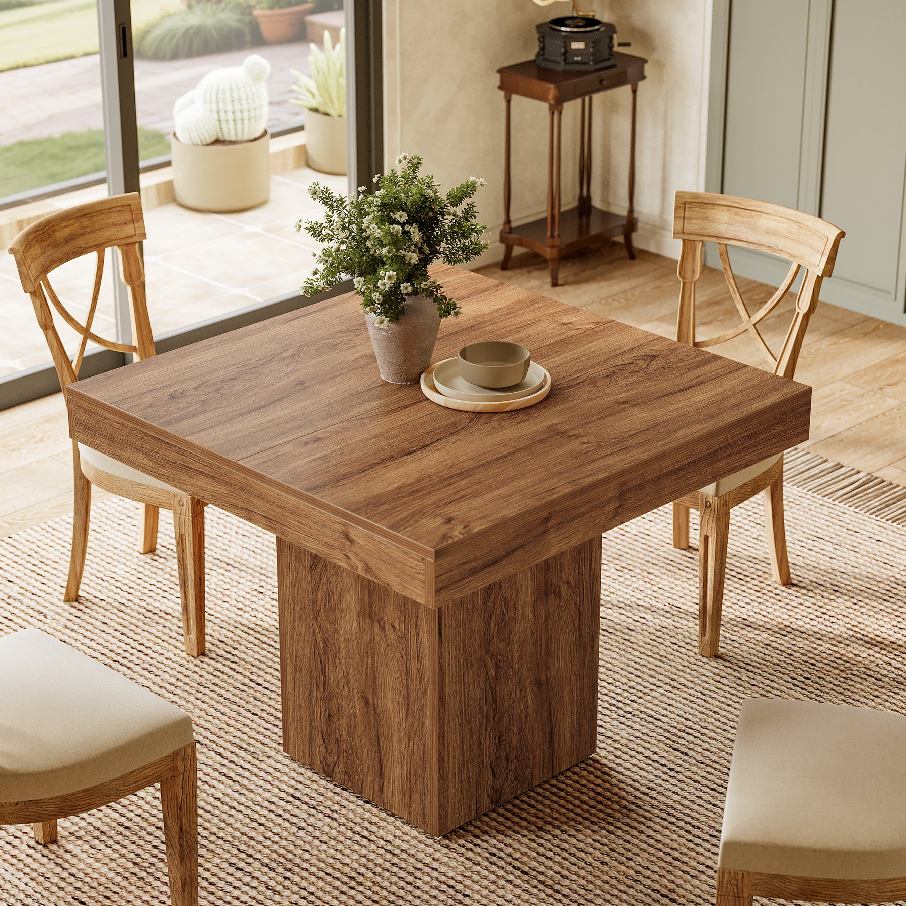 100 cm Eettafel voor 4 Personen, Vierkante Keukentafel voor Eetkamer en Woonkamer