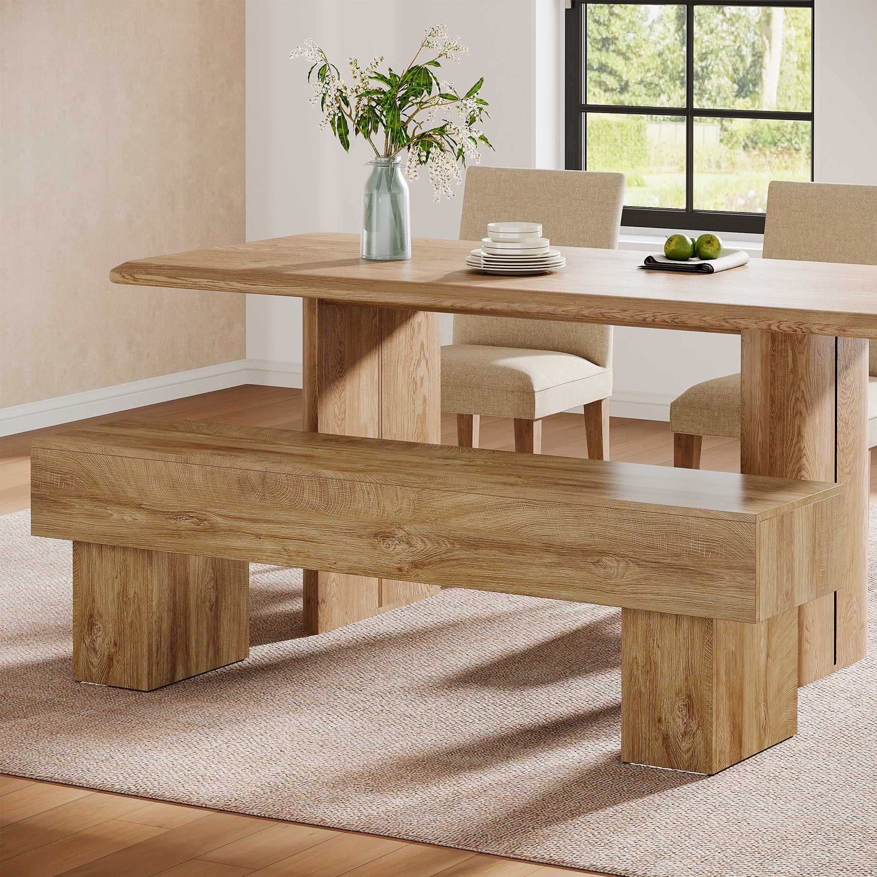 Tribesigns 160 cm Houten Farmhouse Bank voor de Eetkamerbank