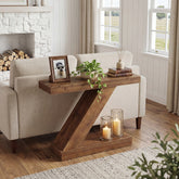 Tribesigns 105 cm Consoletafel, Massief Houten Haltafel met Z-Vorm voor Entree 3