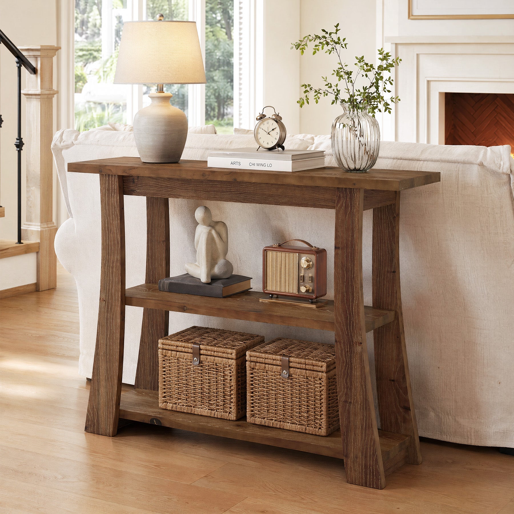 Tribesigns massief houten consoletafel met 3 legplanken, smalle haltafel van 105 cm
