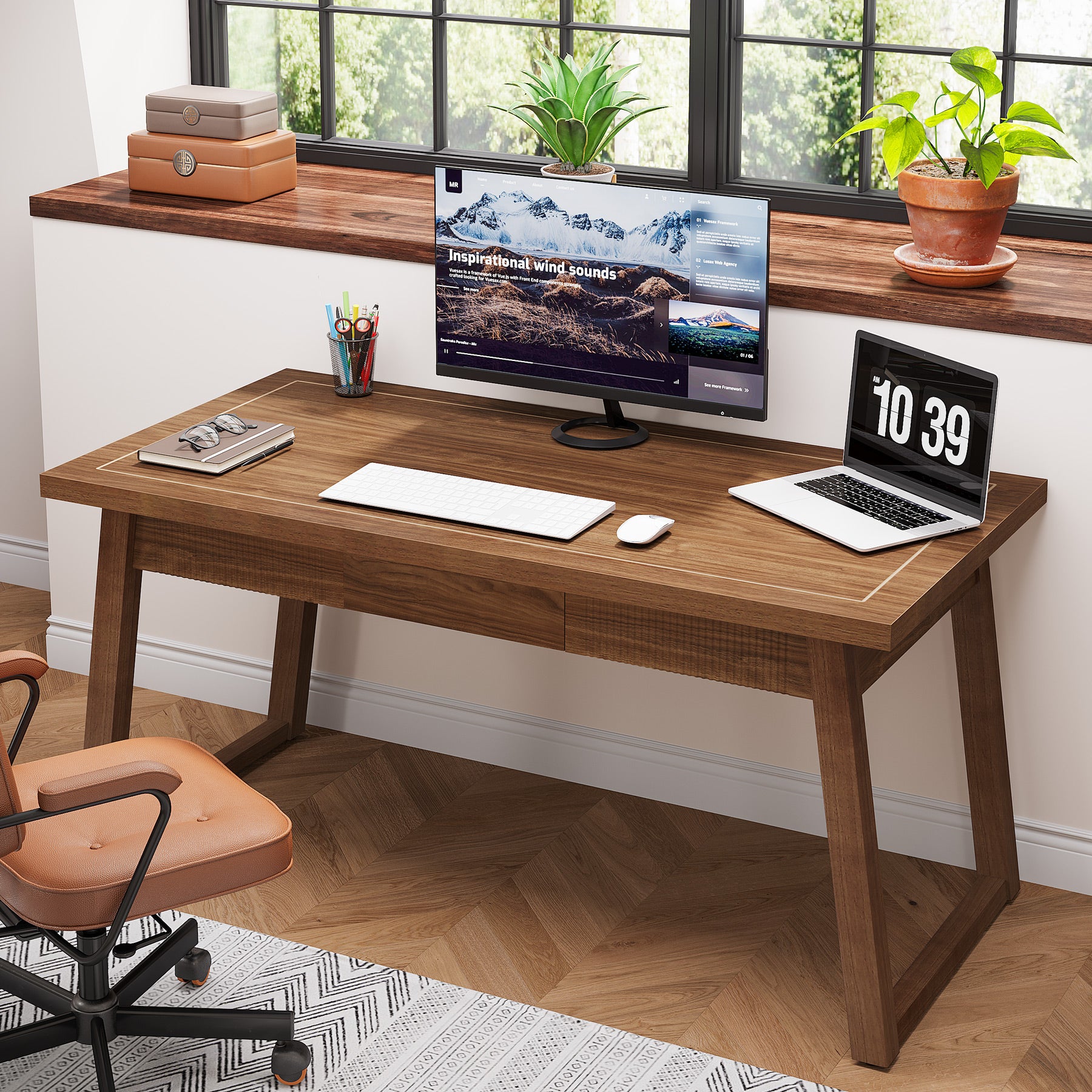 140 cm Computerbureau met Lade, Moderne Minimalistische Stijl van Hout
