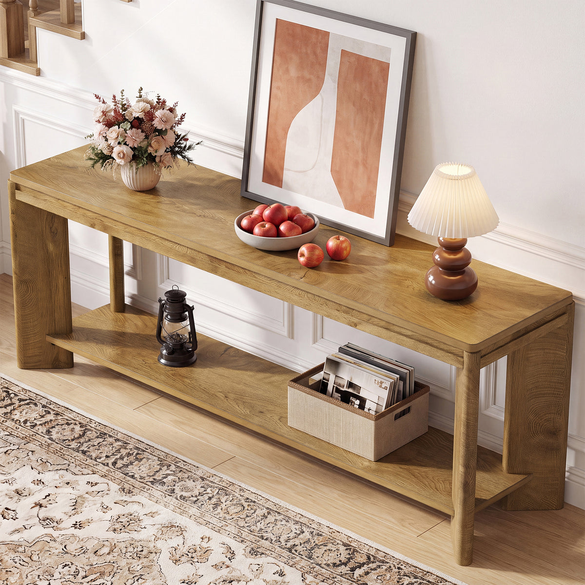 Tribesigns 160 cm lage houten consolentafel met 2-laags opbergruimte, landelijke haltafel voor hal en woonkamer