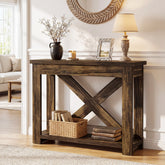 Tribesigns consoletafel 105 cm in landelijke stijl met plank, smalle haltafel met 2 niveaus 3