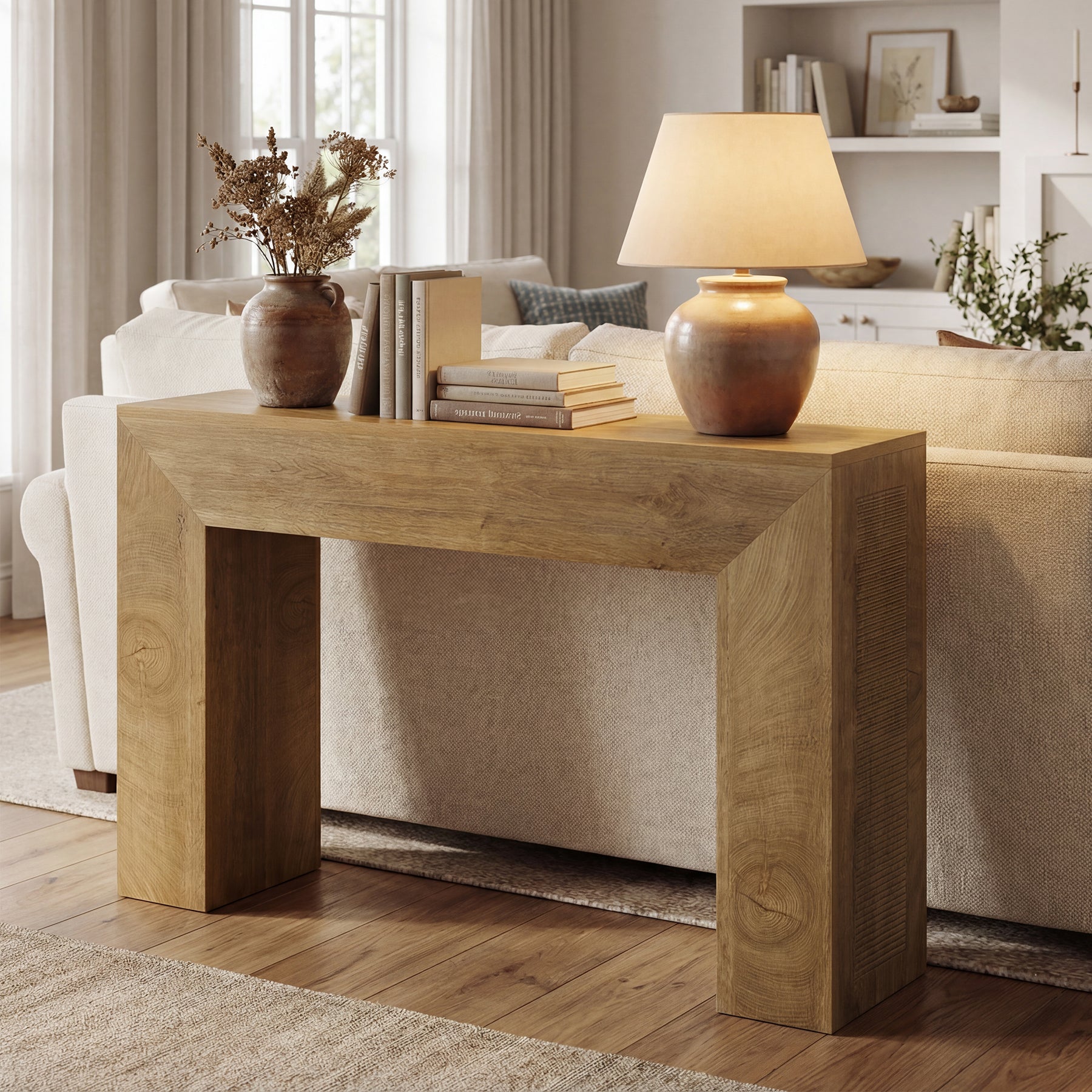 110 cm Console Tafel voor Hal, Kleine Farmhouse Sofa Tafel met Geprofileerd Ontwerp