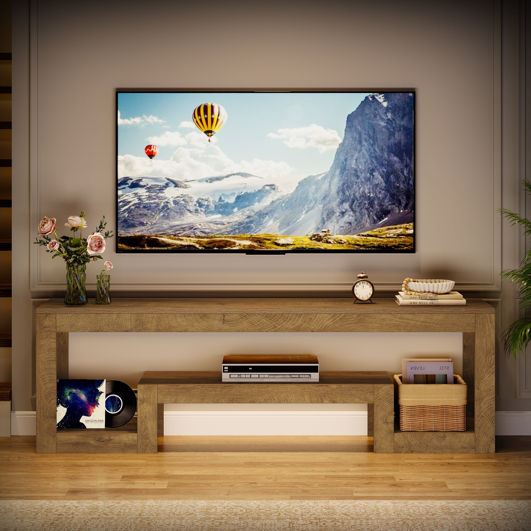 160 cm Tribesigns TV-Meubel voor 55–75 Inch TV’s, Landelijk Entertainment Center met Open Opbergruimte