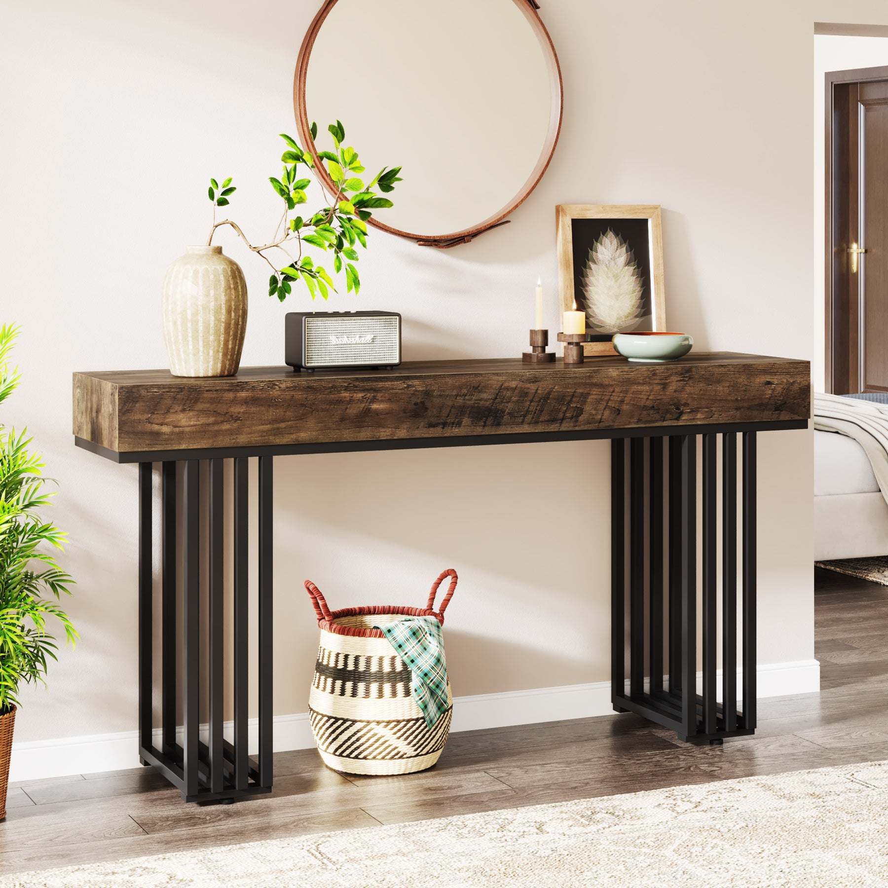 140 cm Industriële Consoletafel voor Entree, Stijlvolle Gangtafel met Metalen Frame