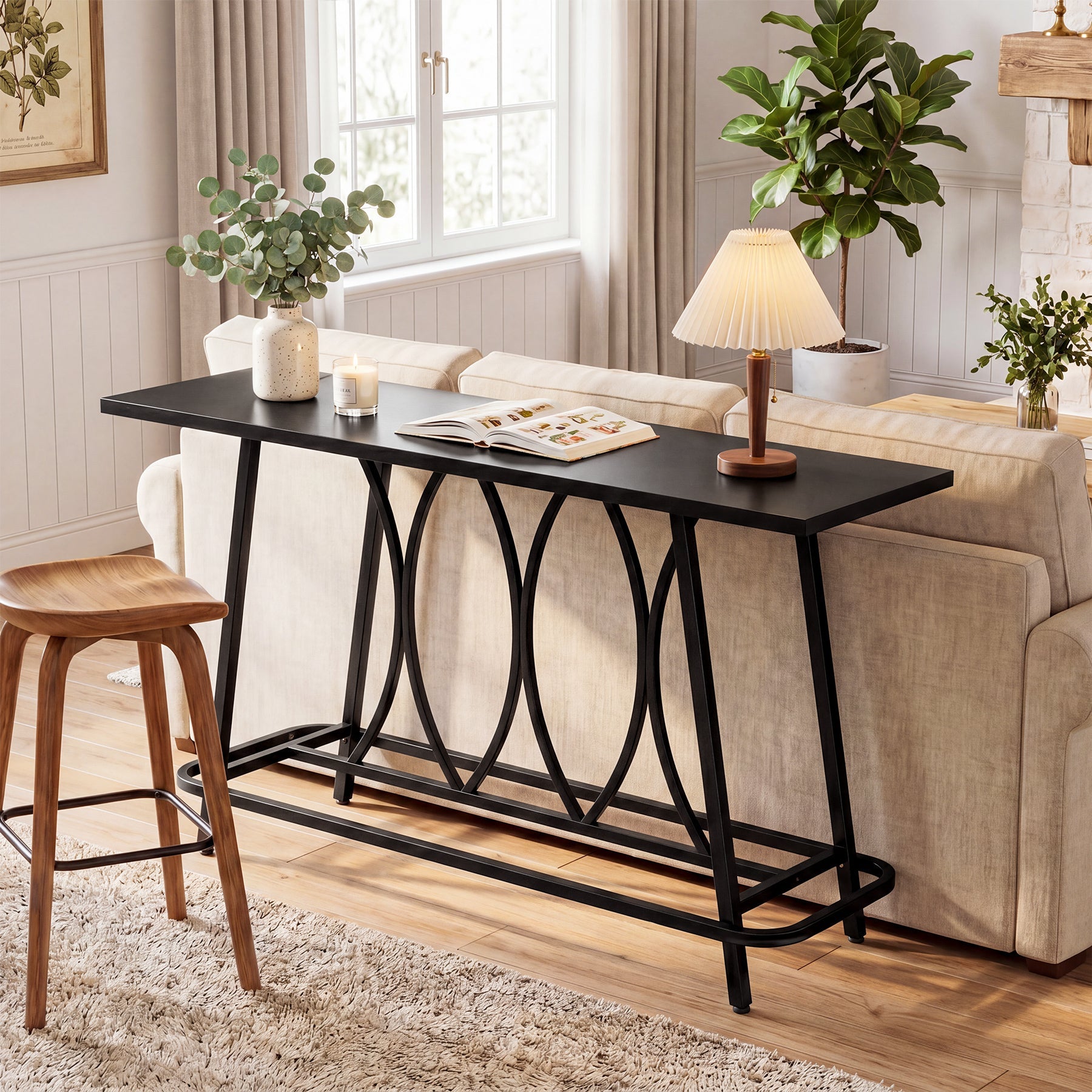 Tribesigns consoletafel 160 cm in moderne landelijke stijl, smalle haltafel met metalen frame