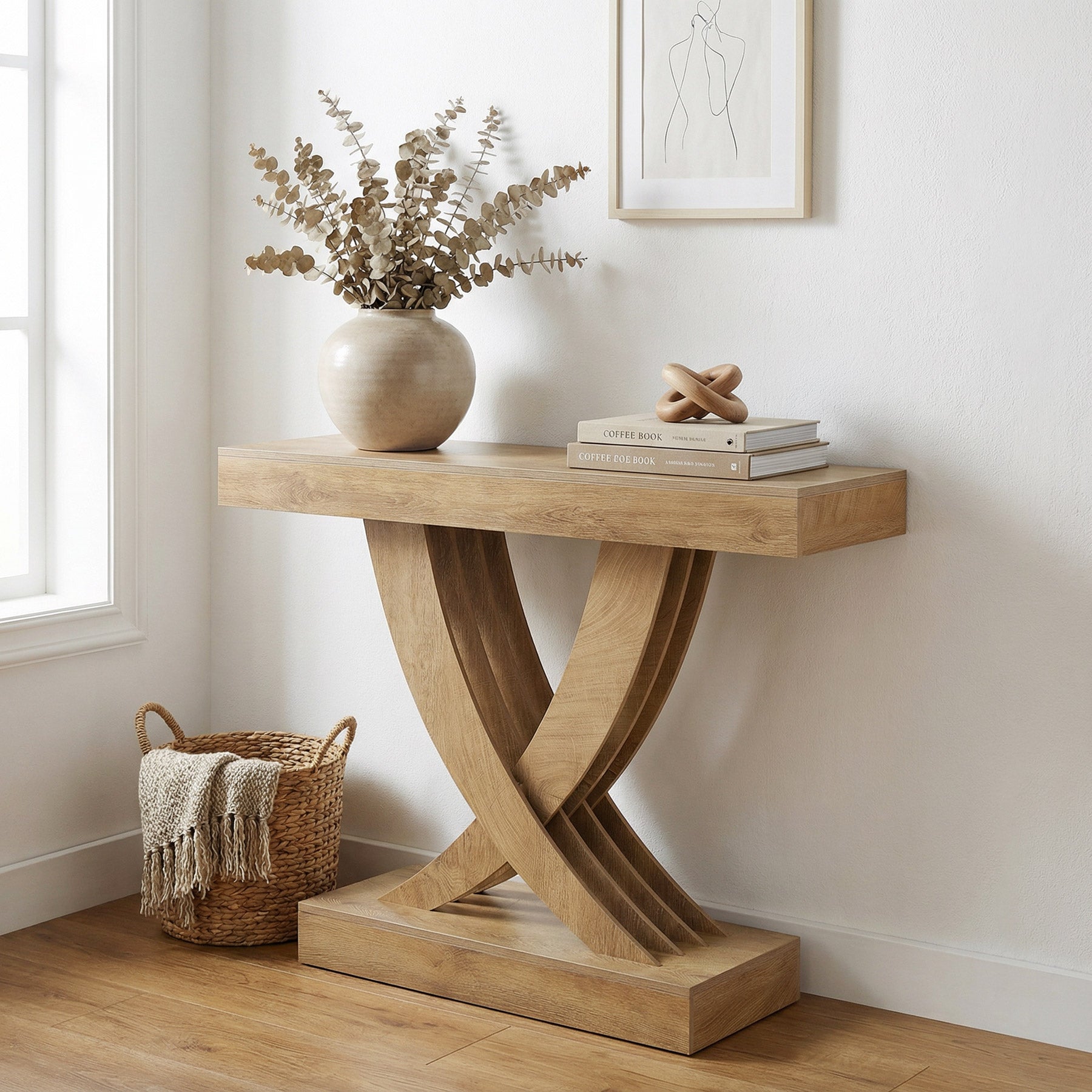 109,7 cm Landelijke Ingangstafel, Houten Banktafel met X-Frame