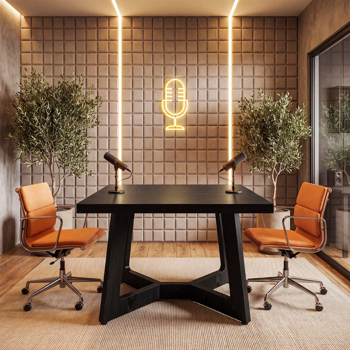 100 cm vierkante vergadertafel voor 2-4 personen met zwart design en stevige trapeziumpoten, kantoortafel voor kantoor