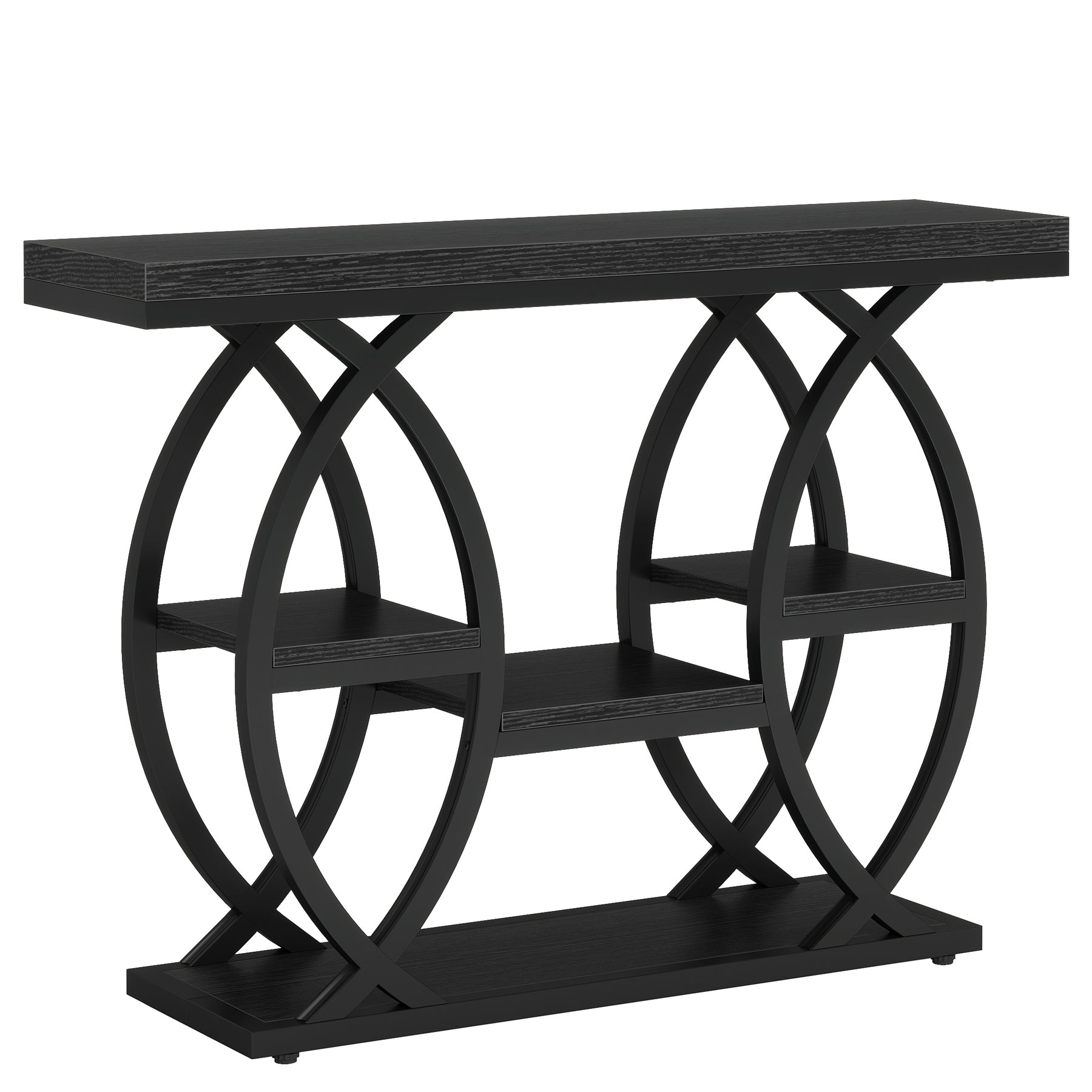 Industrieel Consoletafel 100 cm met 4 Opbergplanken, Smalle Houten Bijzettafel voor hal en Kleine Ruimtes