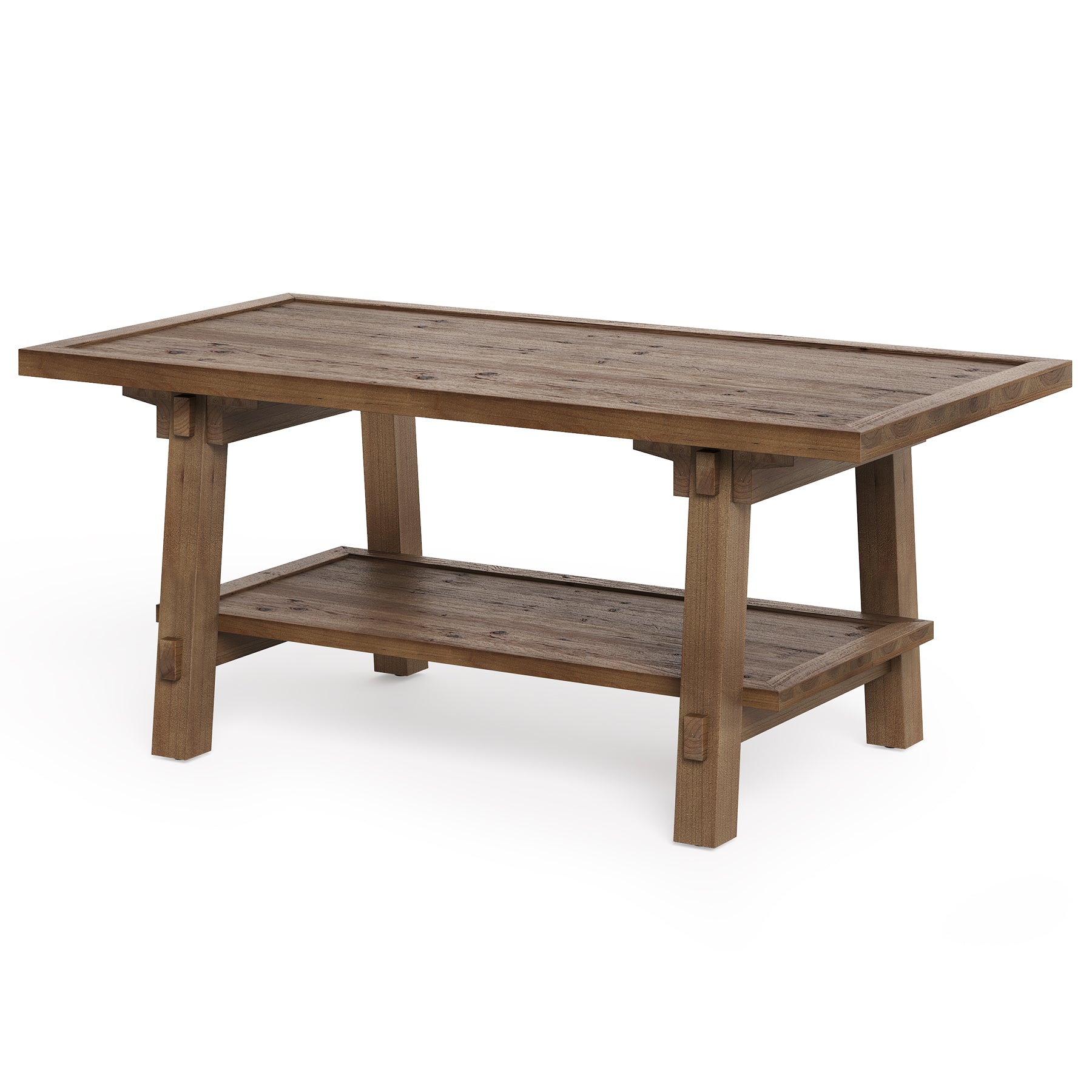 120 cm Massief Houten Salontafel, Landelijke Rechthoekige Tafel voor Woonkamer