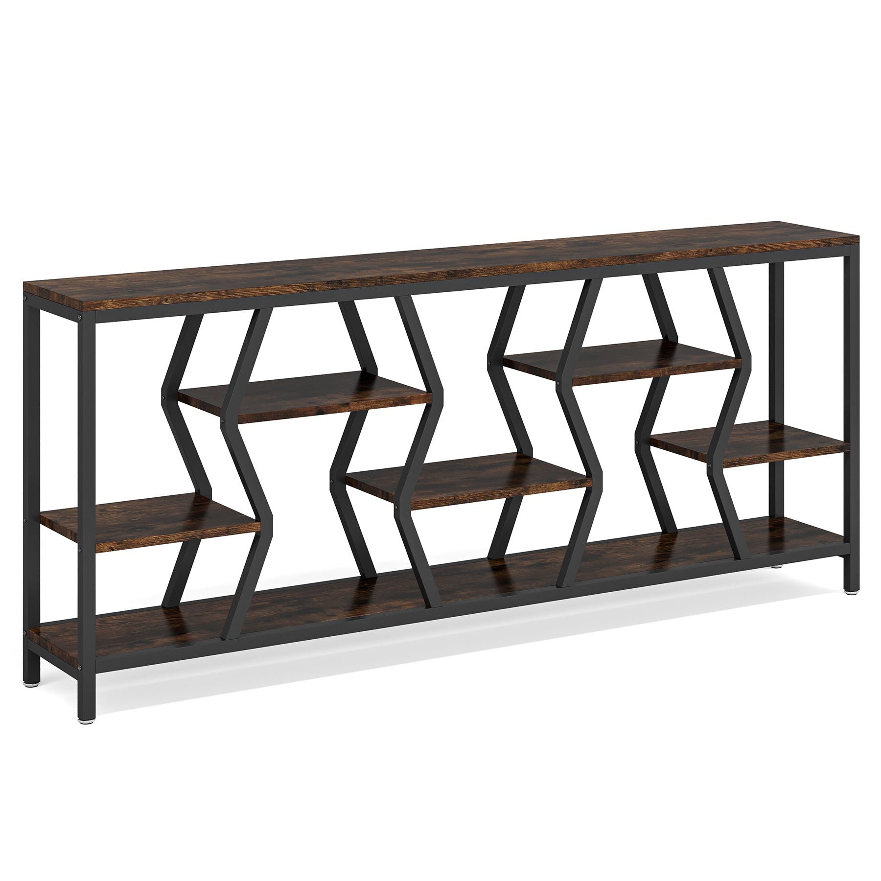 Tribesigns Consoletafel 180 cm met 4 Legplanken – Smalle Banktafel in Industriële Landhuisstijl