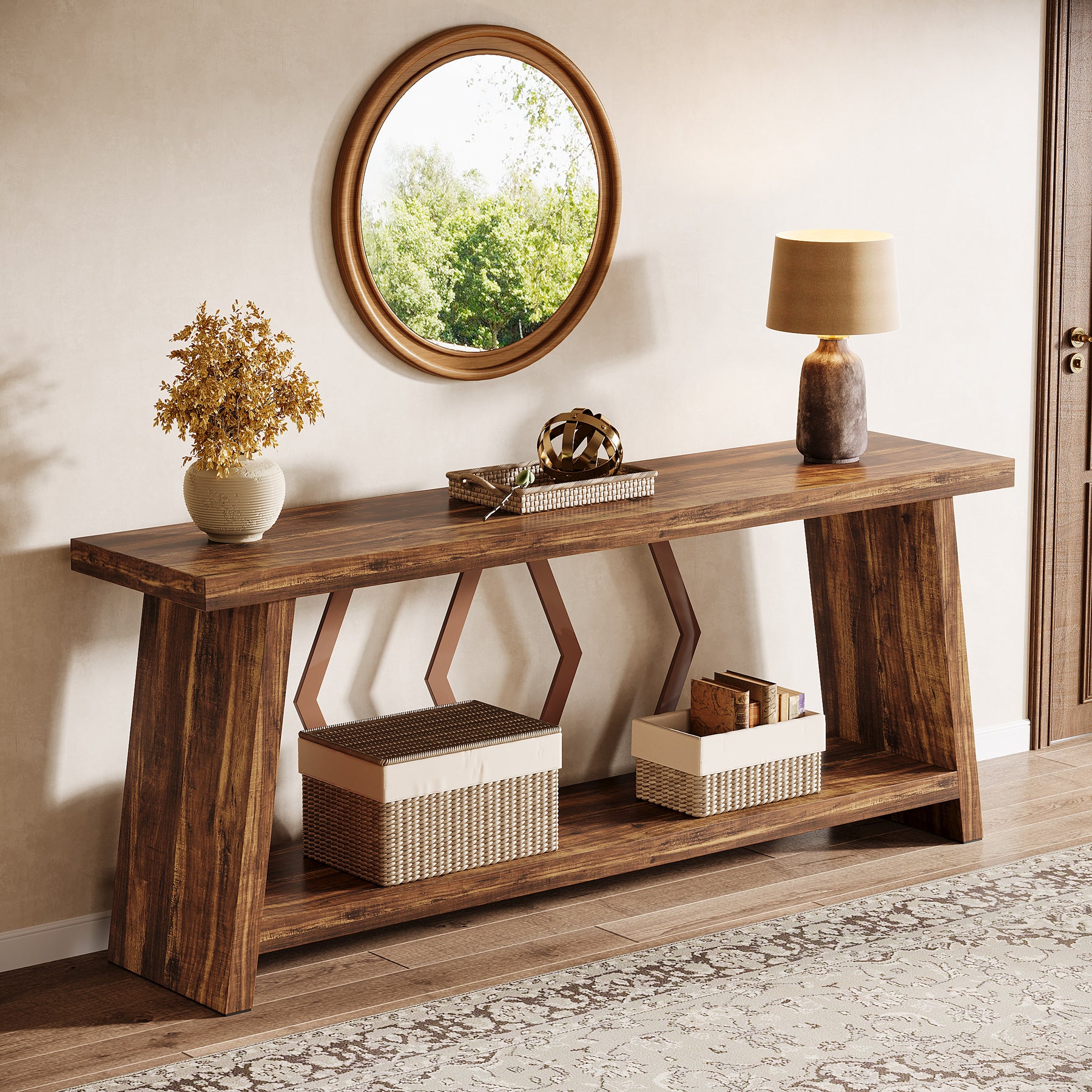180 cm Consoletafel met Opbergruimte voor Hal en Woonkamer