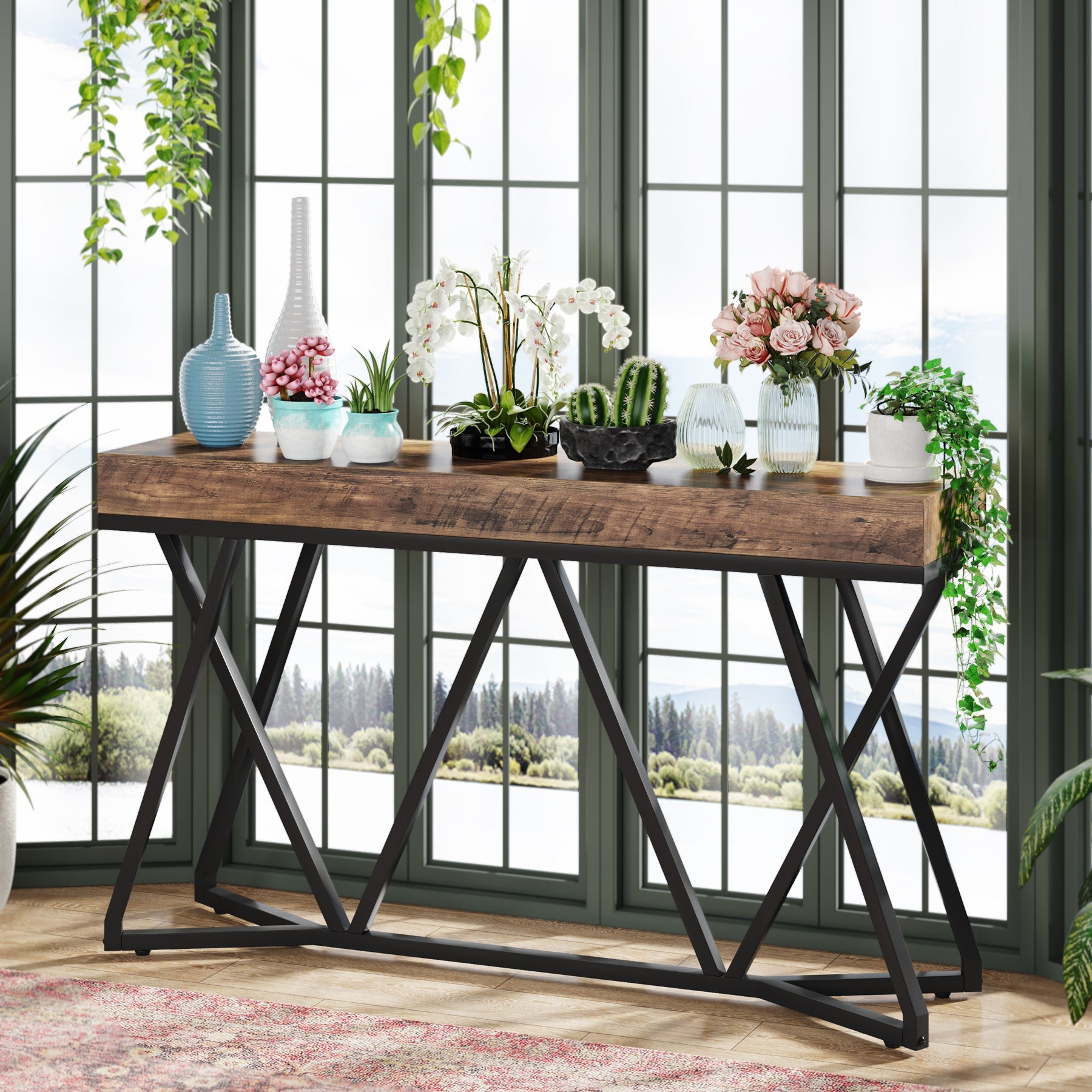 160 cm Metalen Console, Moderne Banktafel voor Entree en Woonkamer