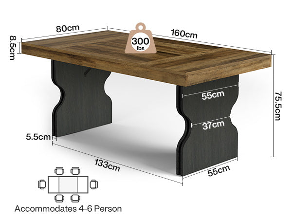 Tribesigns 160 cm Eettafel voor 4–6 Personen, Rechthoekige Landelijke Keukentafel met Zandloperpoten