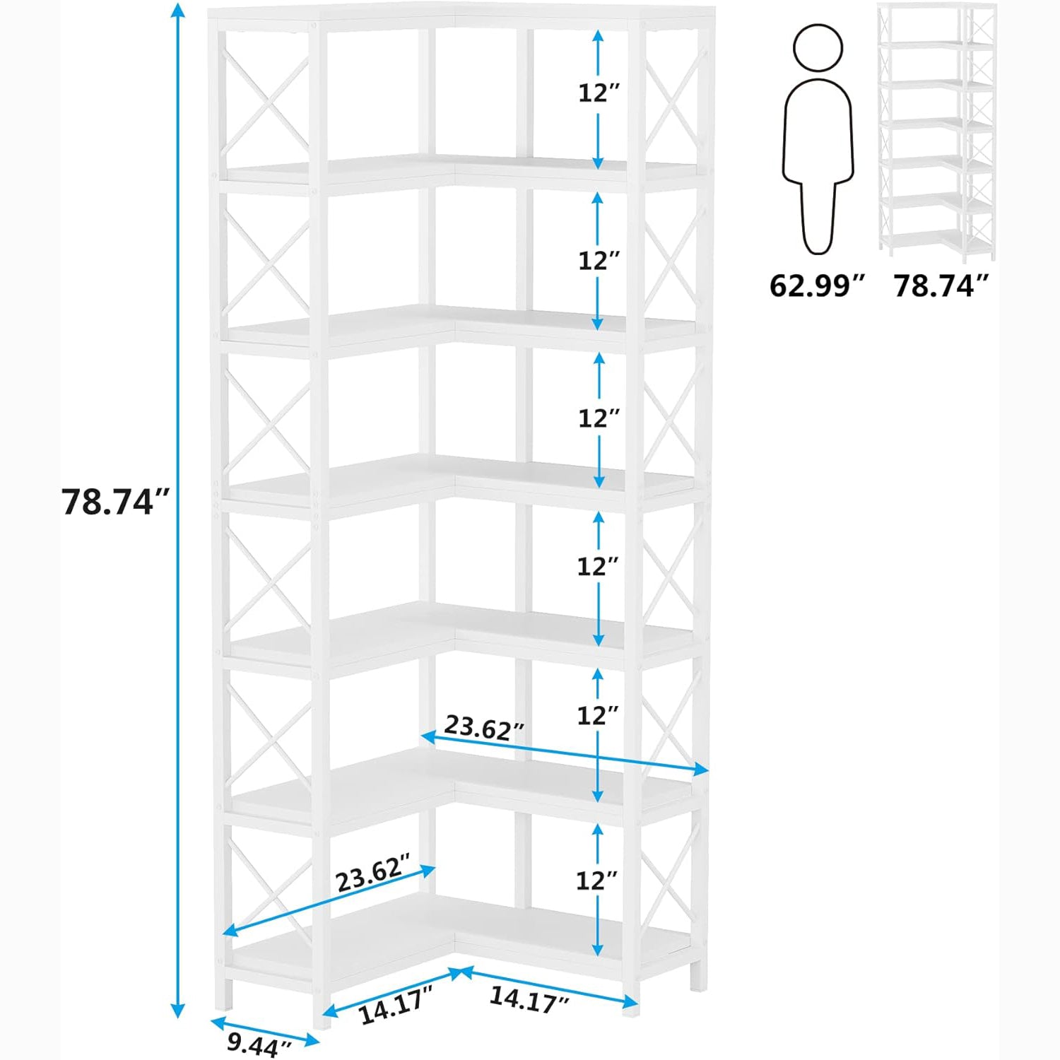 Tribesigns Hoekboekenkast, Moderne 7-Lags Hoekplank met Metalen Frame