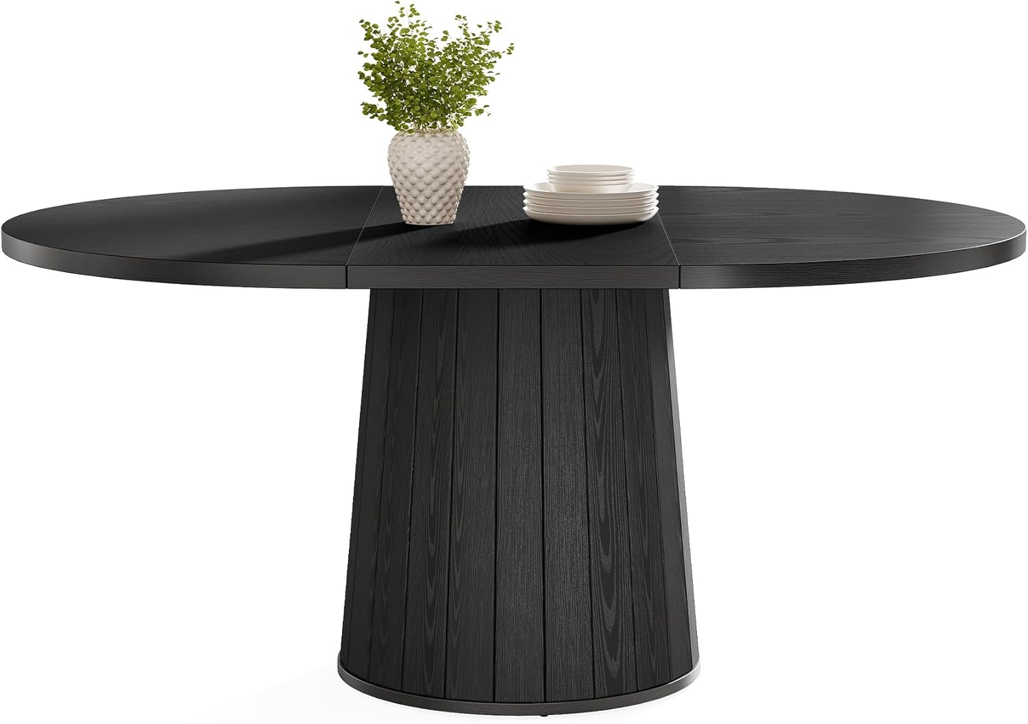 140 cm Ovale Eettafel voor 6 Personen, Landelijke Keukentafel met Cilindervormige Pijler