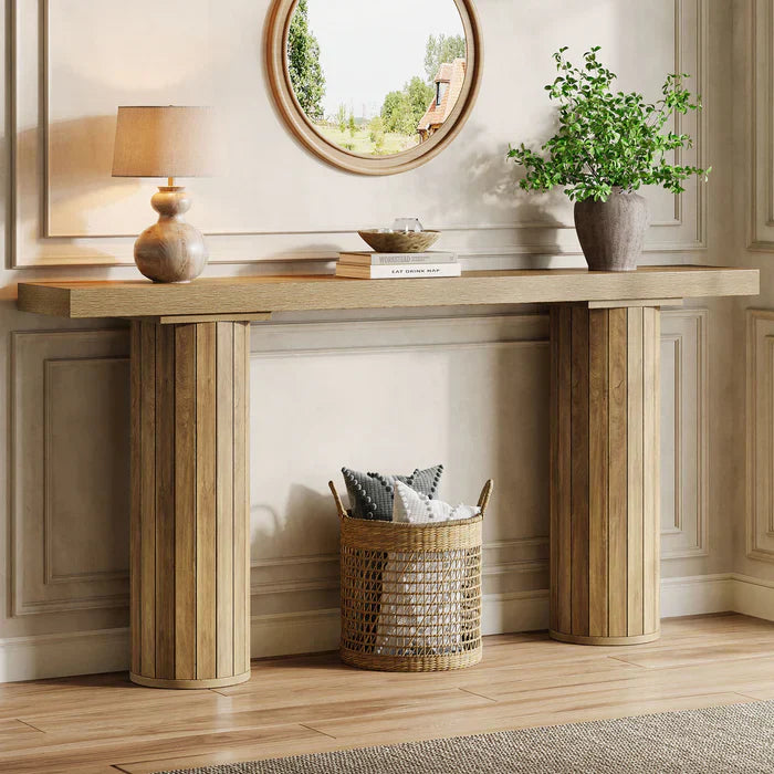 160 cm Consoletafel, Lange Boerenstijl Sofatafel voor Woonkamer, Smalle Entreetafel voor Hal of Gang