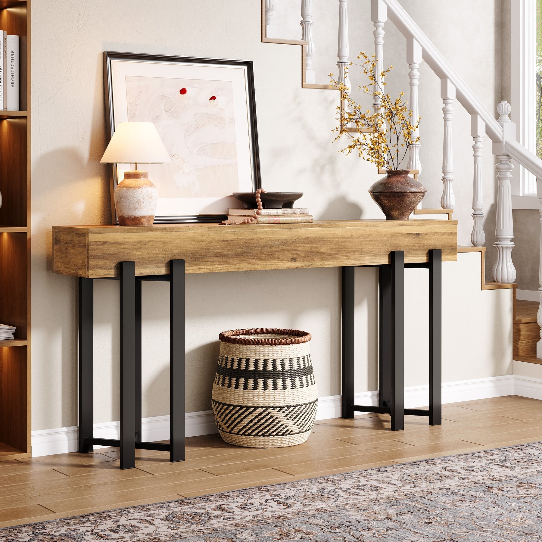 63" Console Table, Wooden Sofa Table Hallway Foyer Table Tribesigns#Kleur_Lichtbruin