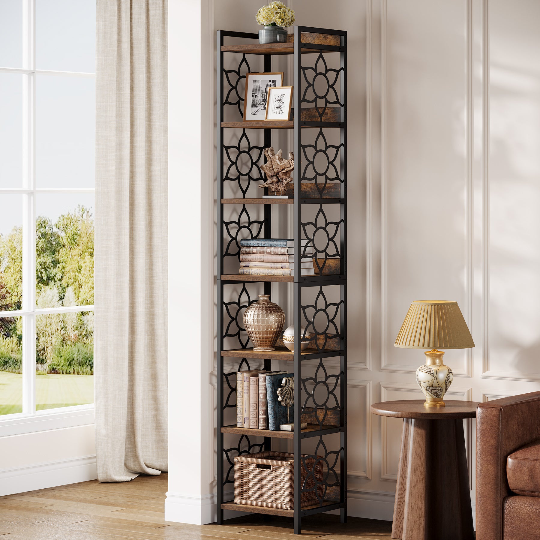 Tribesigns 200 cm 7-Tier Hoekplank，Extra Hoge Smalle Boekenplank