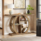 108 cm Houten Consoletafel met 4 Lagen Opslag en Cirkelvormige Basis 3