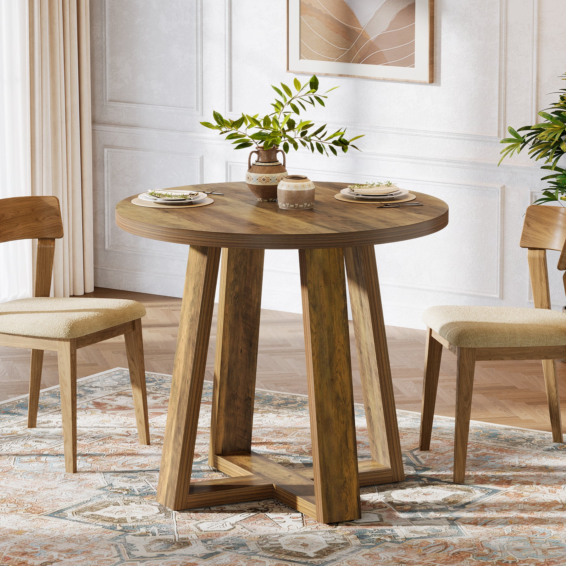 80 cm Ronde Eettafel voor 2-4 Personen, Landelijke Keukentafel voor Kleine Ruimte