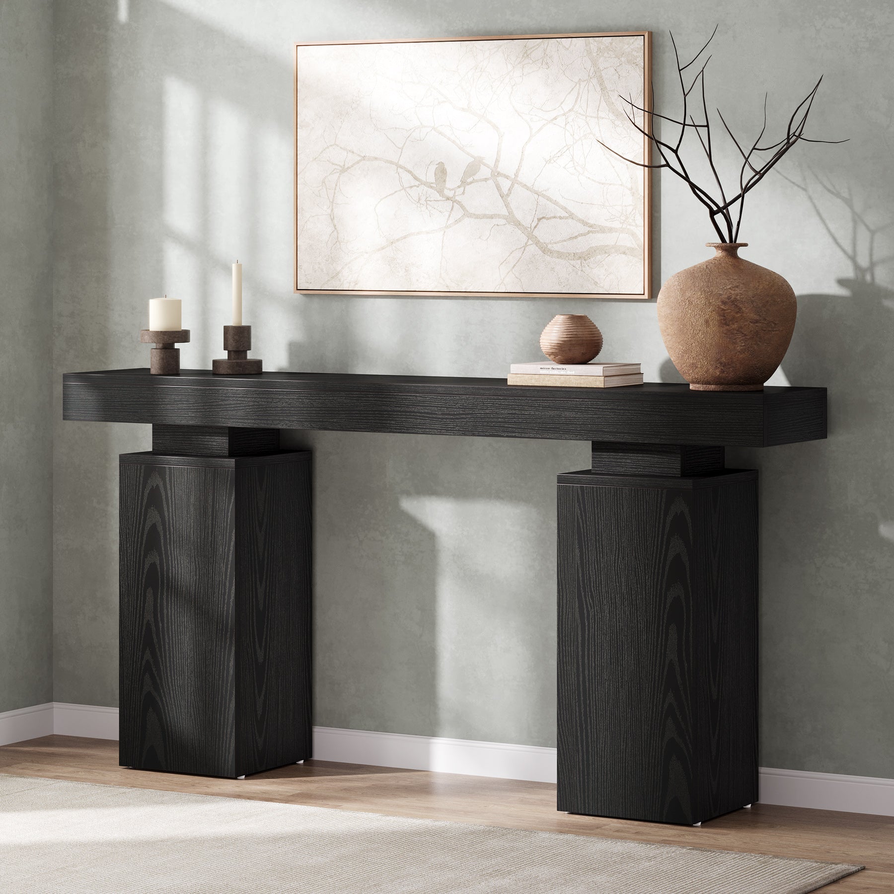 Consoletafel van 160 cm in landhuisstijl voor hal en achter de bank, moderne houten sidetable voor woonkamer en entree