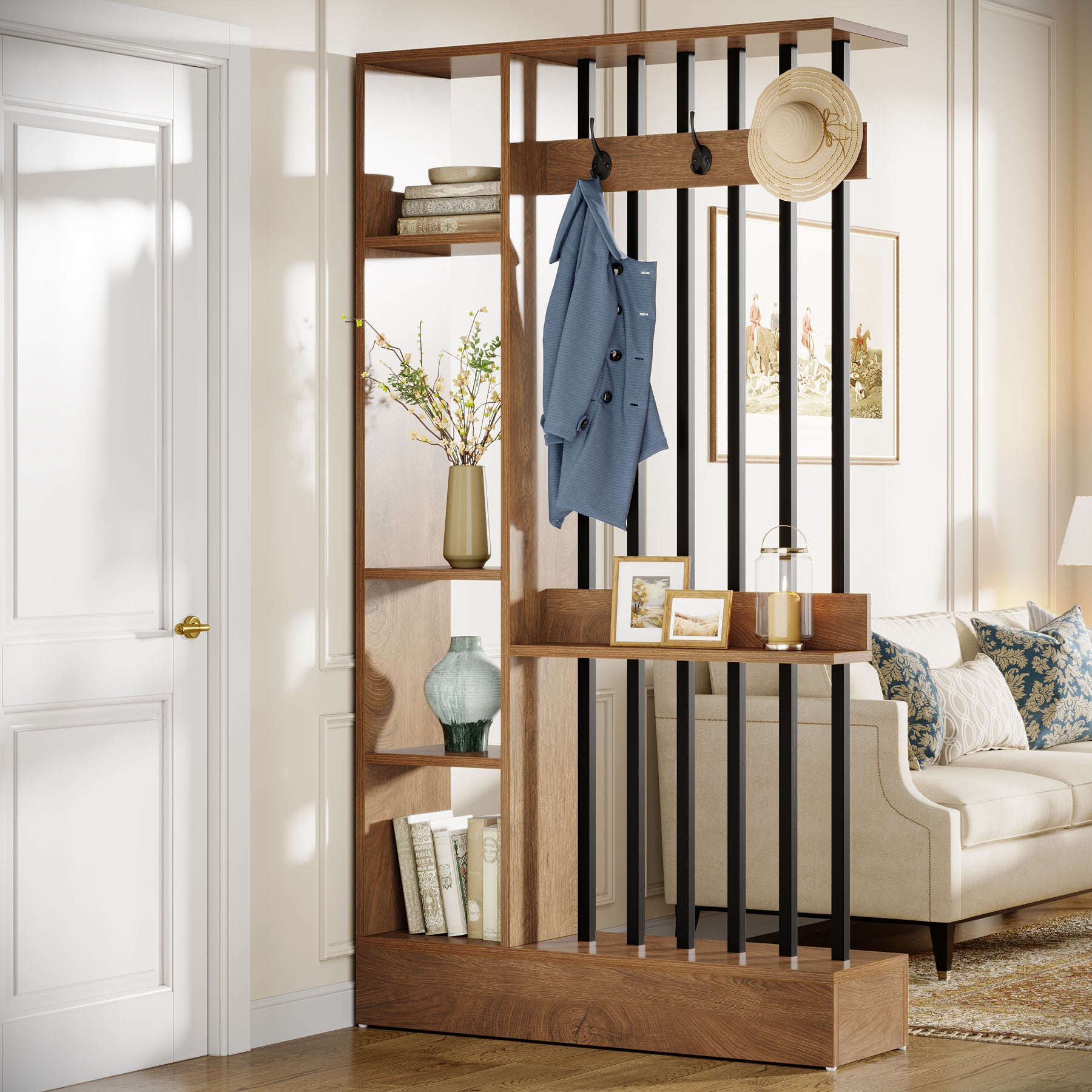 Tribesigns 180 cm Roomdivider Kast, Vrijstaande Scheidingswand met Haken