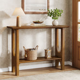 105 cm Entreetafel met 2 Niveaus, Moderne Consoletafel met Massief Houten Poten 3