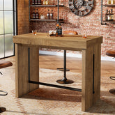 105 cm Bartafel met Metalen Voetsteun, Rechthoekige Statafel voor Keuken en Bistro (Alleen Tafel) 3