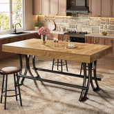 63" Bar Pub Table, Counter Height Kitchen Dining Table with Metal Footrest 3