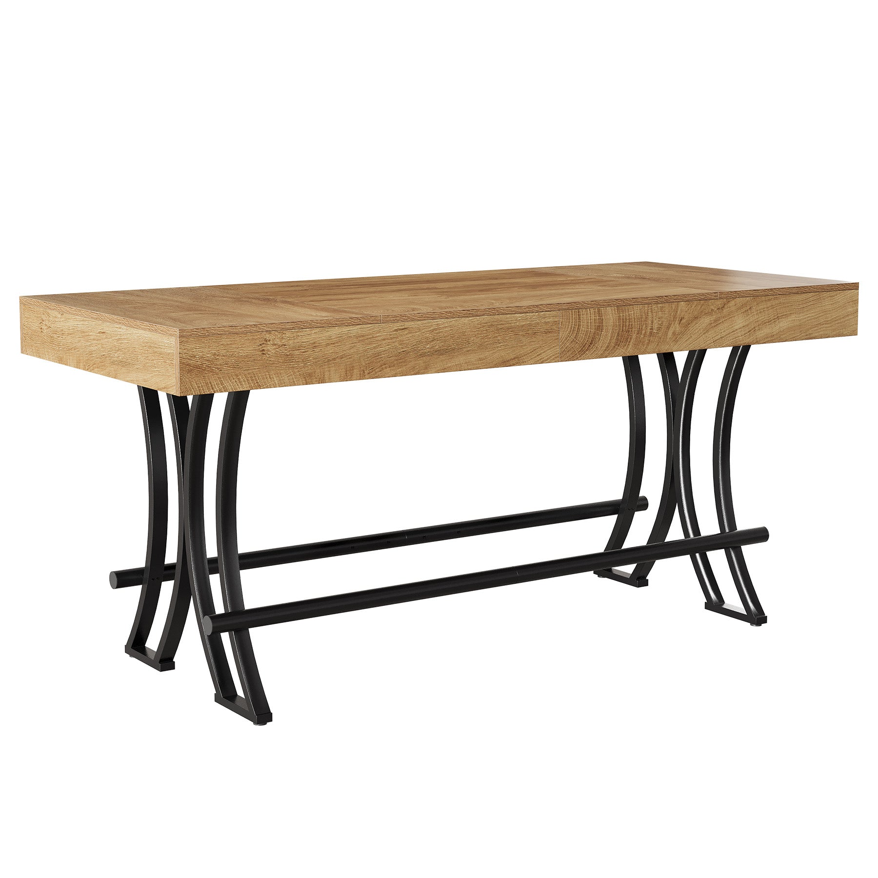 63" Bar Pub Table, Counter Height Kitchen Dining Table with Metal Footrest