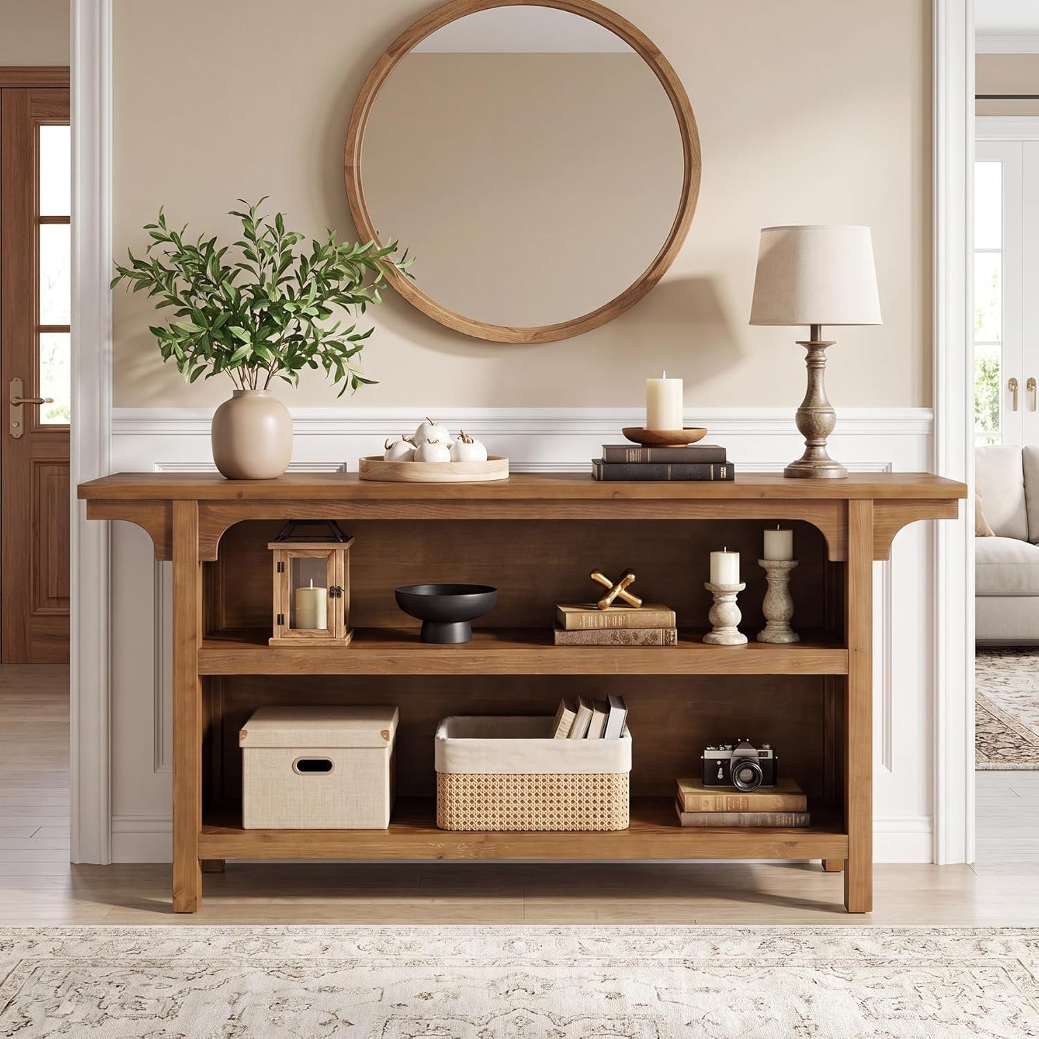 63" Console Table, 3-Tier Narrow Sofa Table with Storage Shelves for Hallway