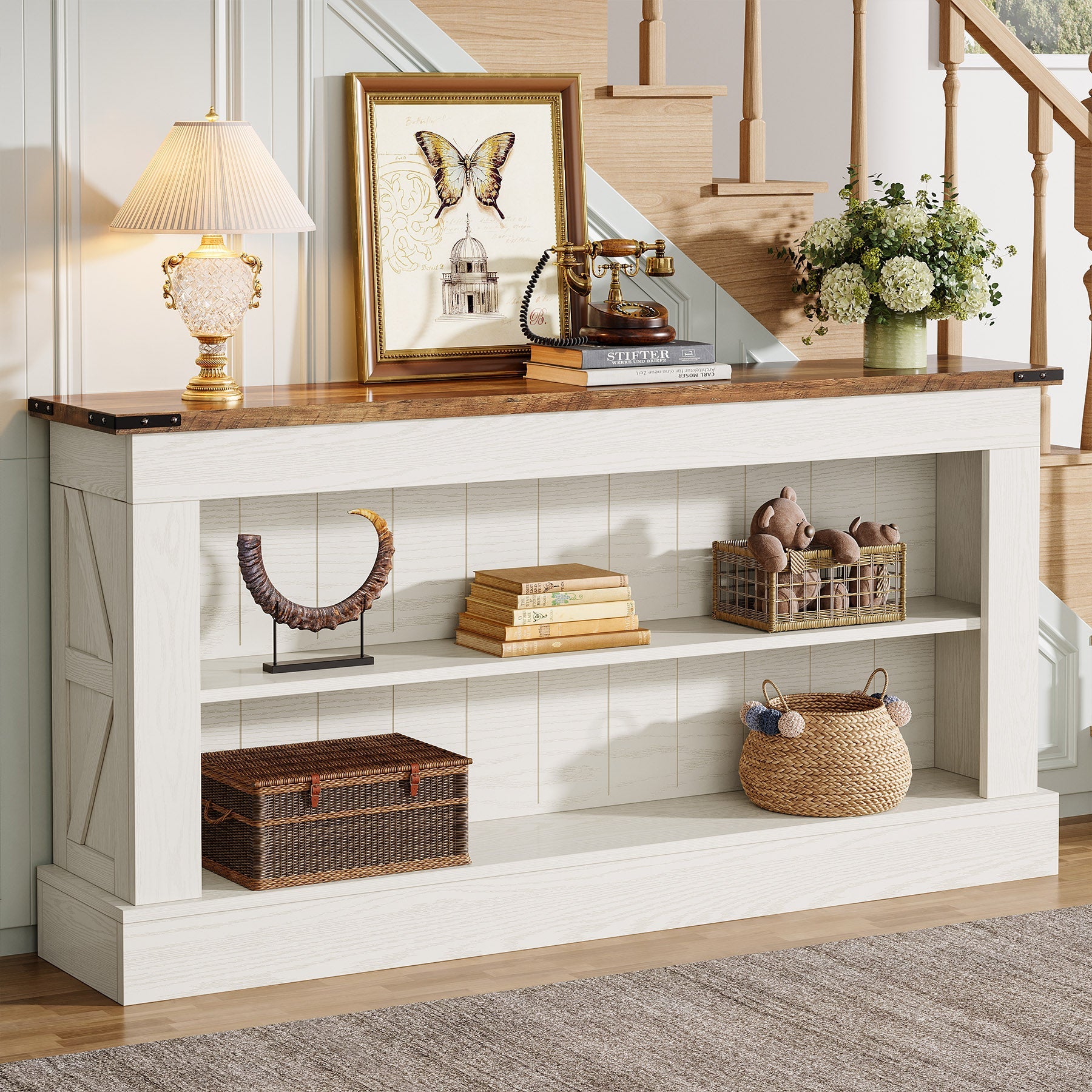 63" Console Table, Long Entryway Table Sofa Table With Storage Tribesigns