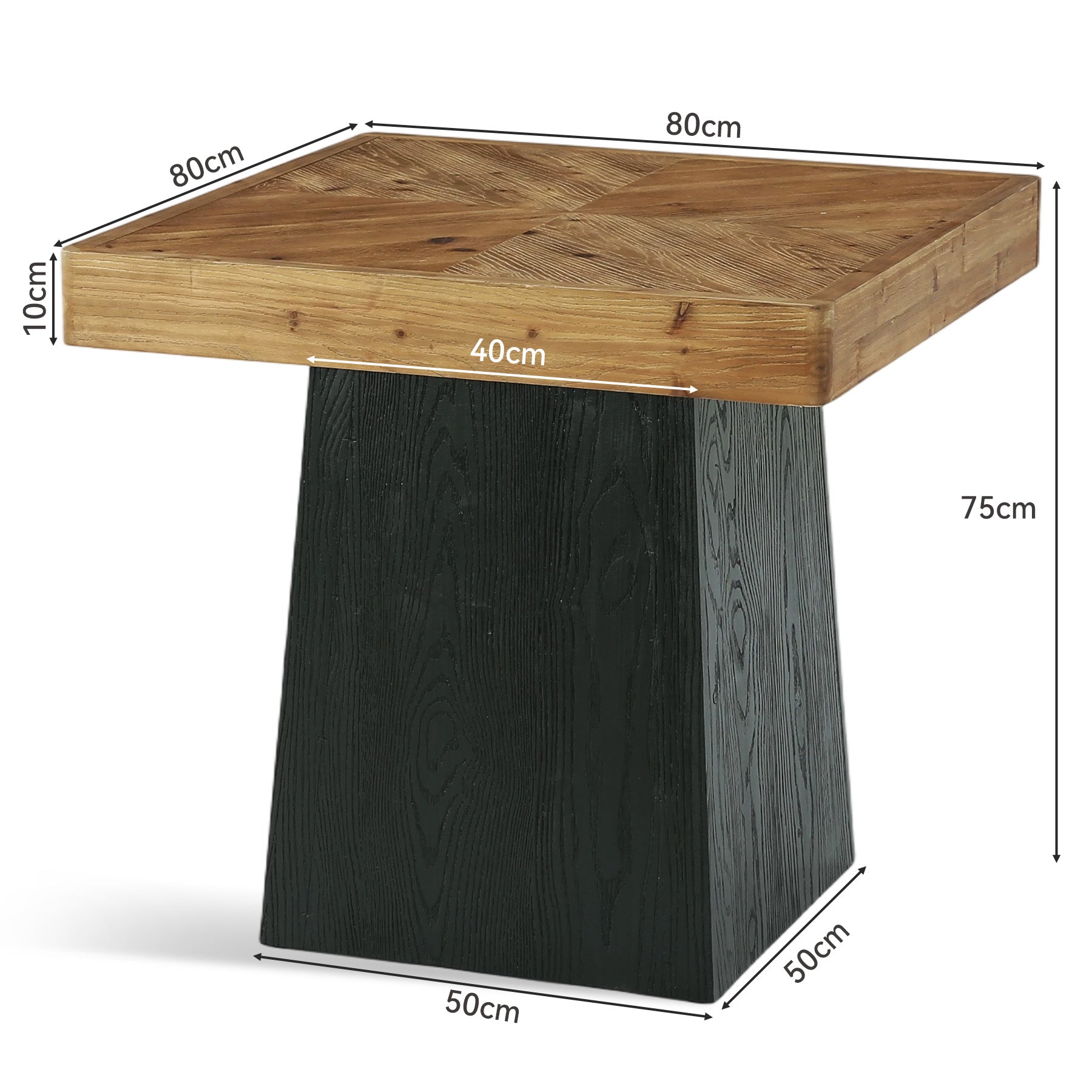 80 cm Vierkante Eettafel voor 2-4 Personen, Landelijke Houten Tafel met Parquet Blad voor Eetkamer en Kleine Ruimtes