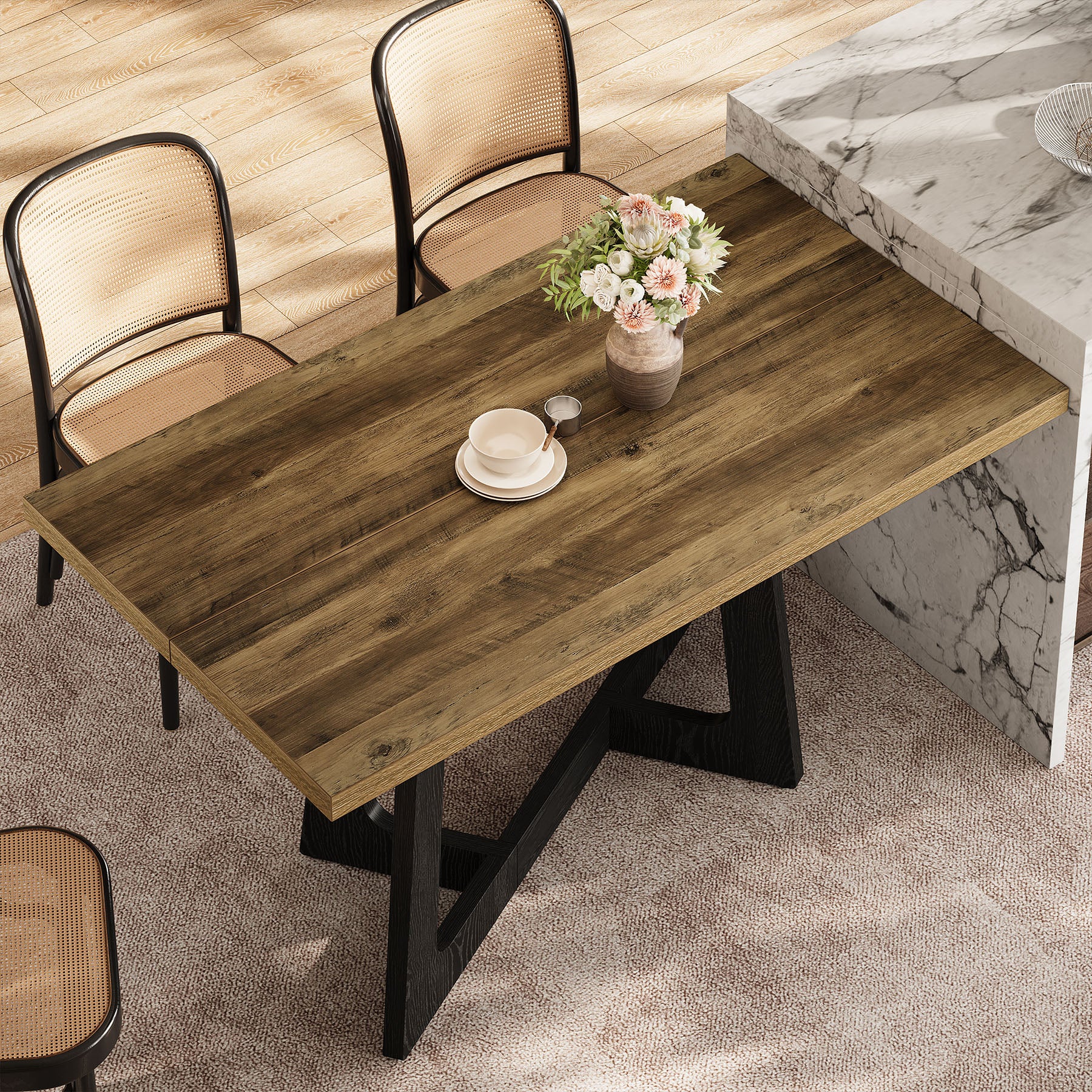 120 x 79 cm Tribesigns eettafel voor 2-4 personen met stevig voetstuk, landelijke keukentafel voor kleine ruimtes