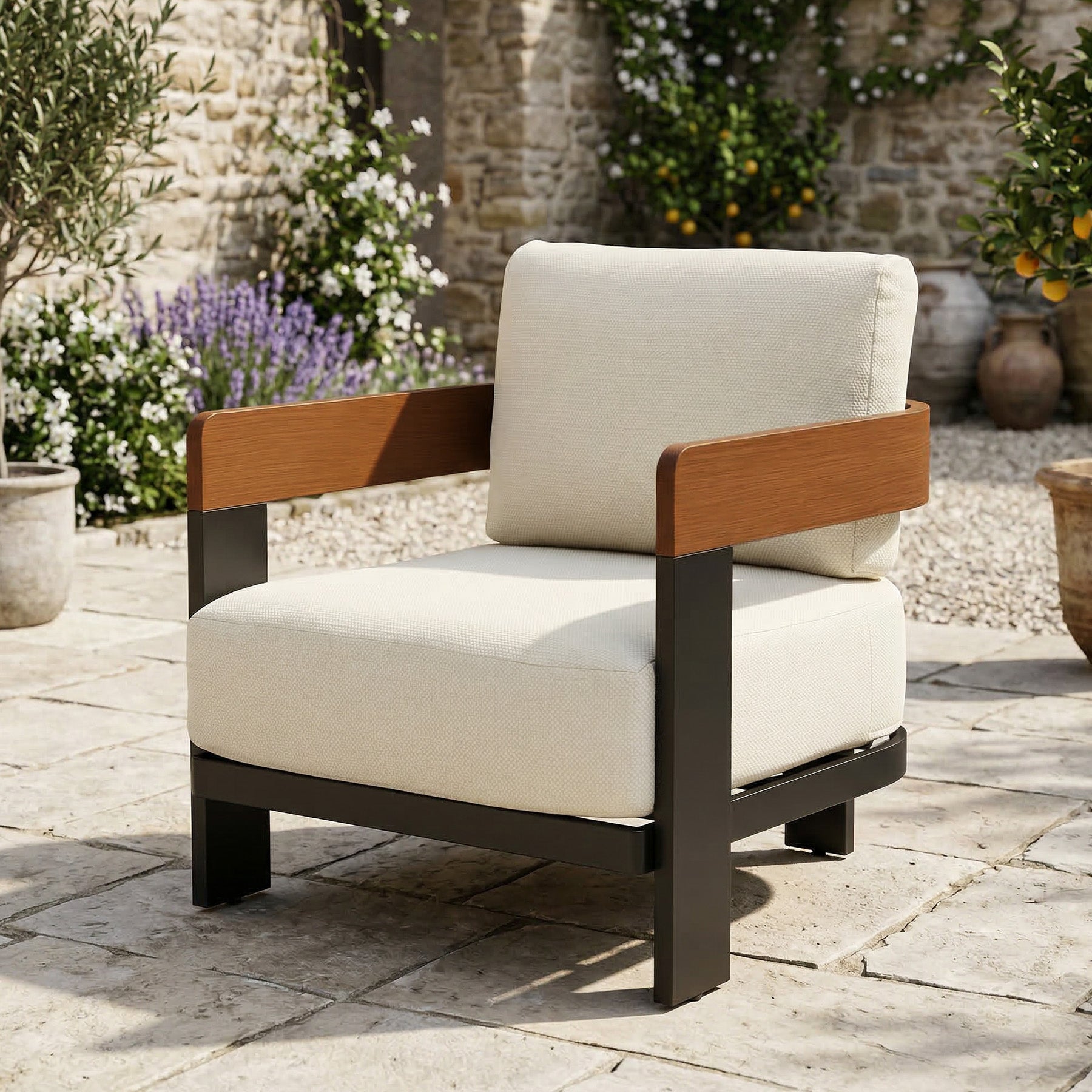 Buiten Lounge Stoel, Terras Fauteuil met Kussens en Aluminium Frame