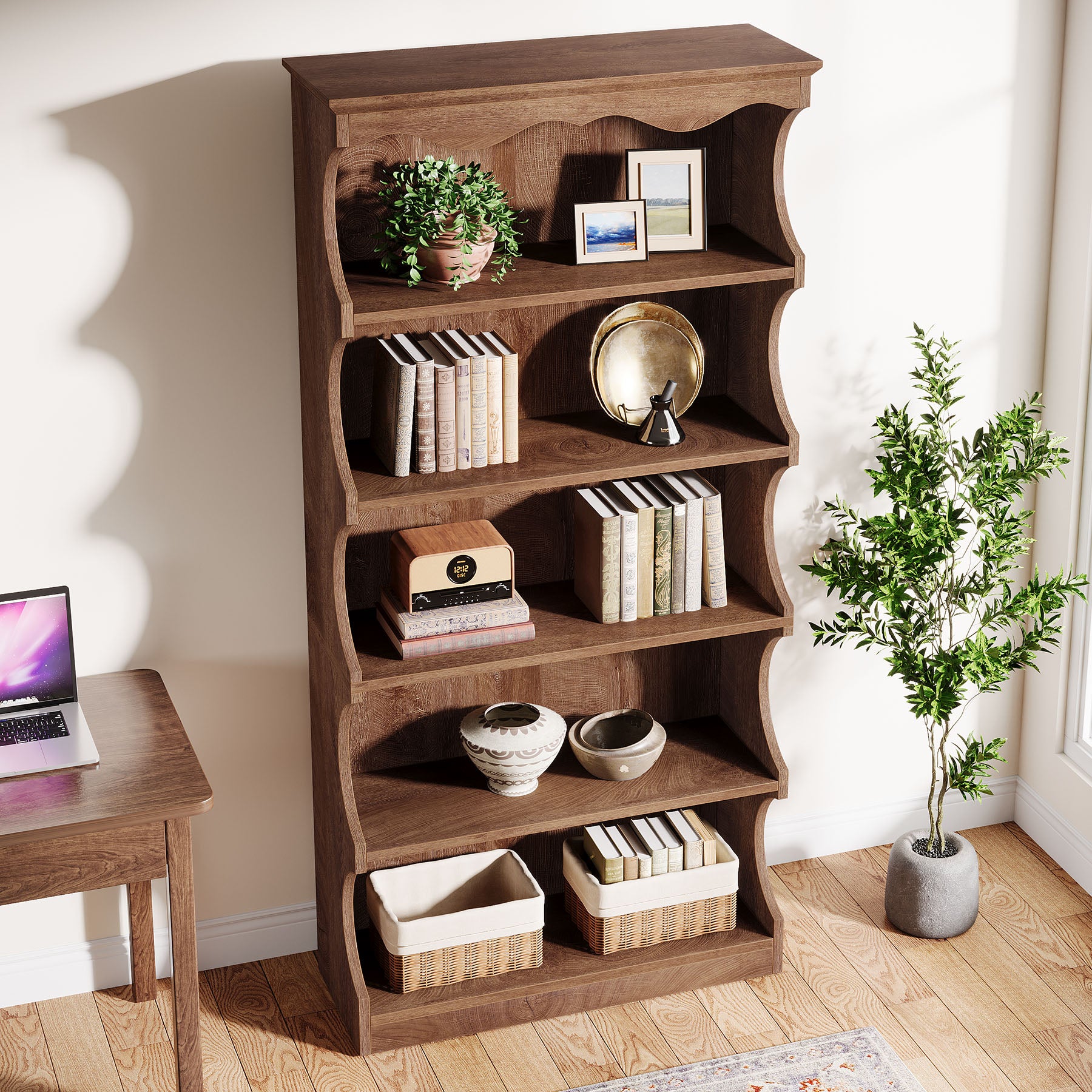Tribesigns Boekenkast 178 cm Hoog met 5 Open Planken voor Woonkamer