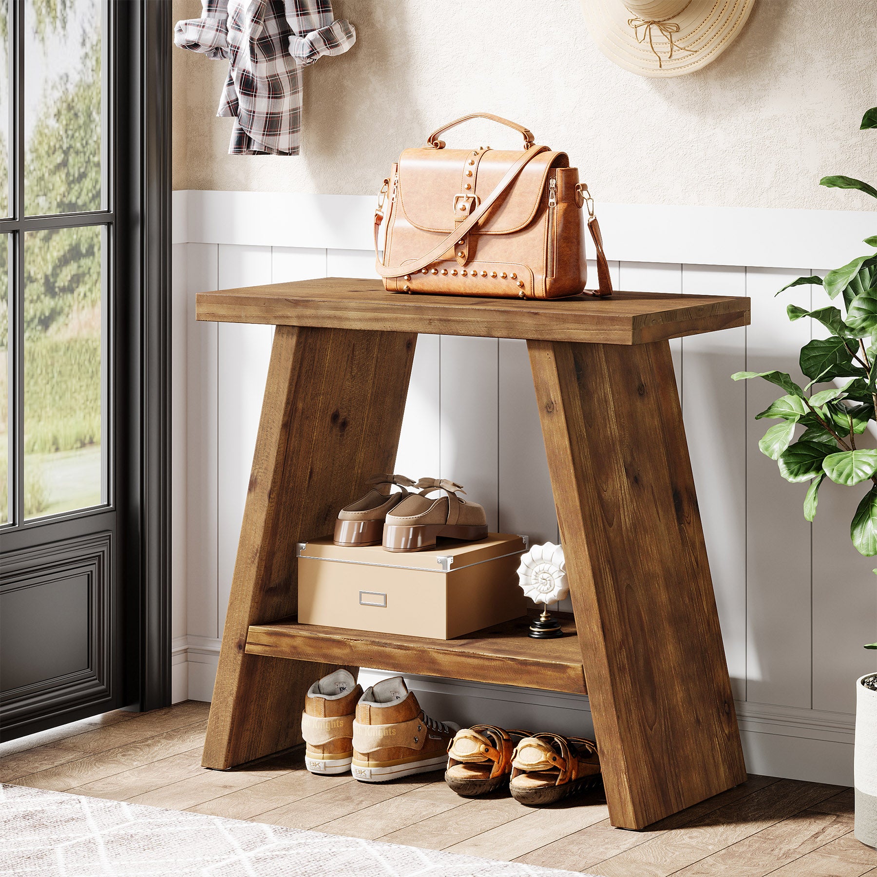 60 x 30 cm Tribesigns smalle bijzettafel van massief hout met 2-laagse opbergruimte