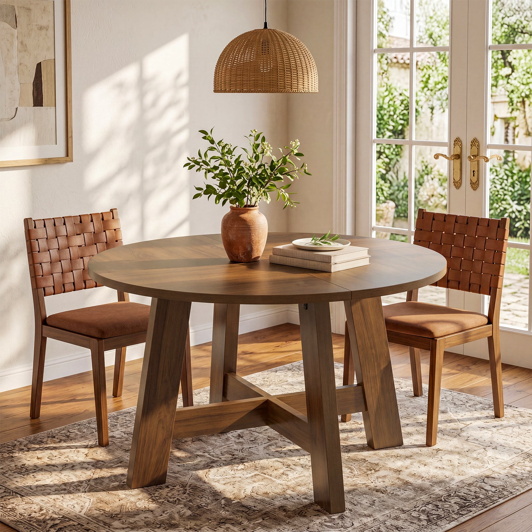 Tribesigns 118 cm ronde eettafel, farmhouse keukentafel met kruissteun voor 4-6 personen