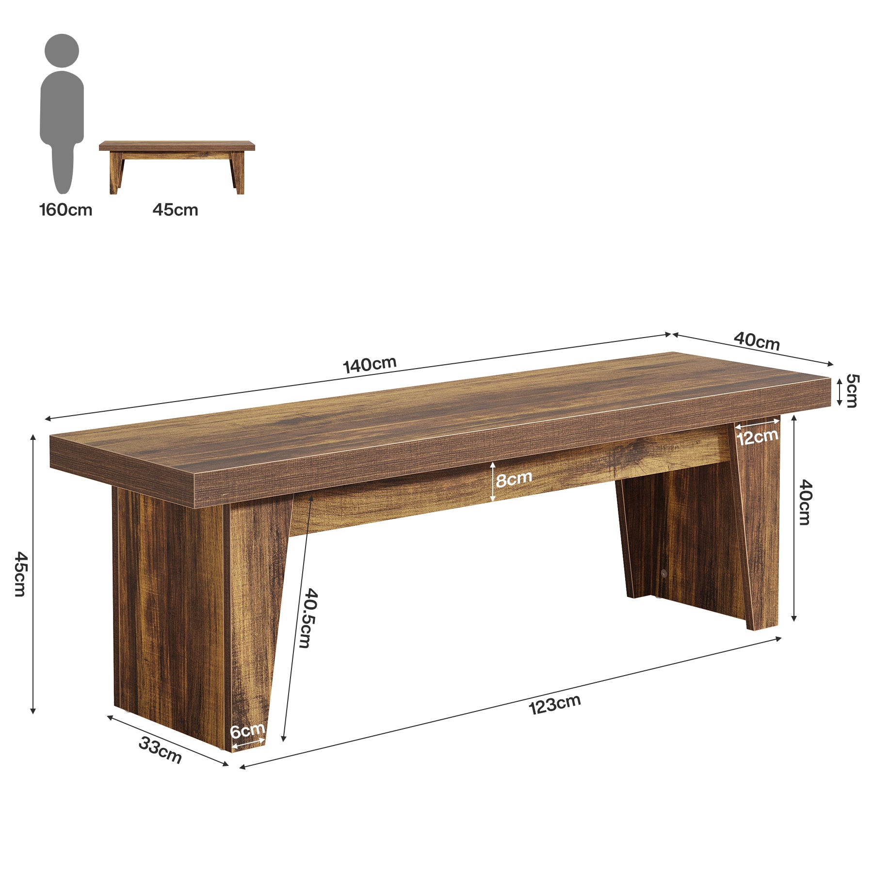 140 cm Tribesigns landelijke houten zitbank met dik blad, lange halbank voor entree slaapkamer en woonkamer