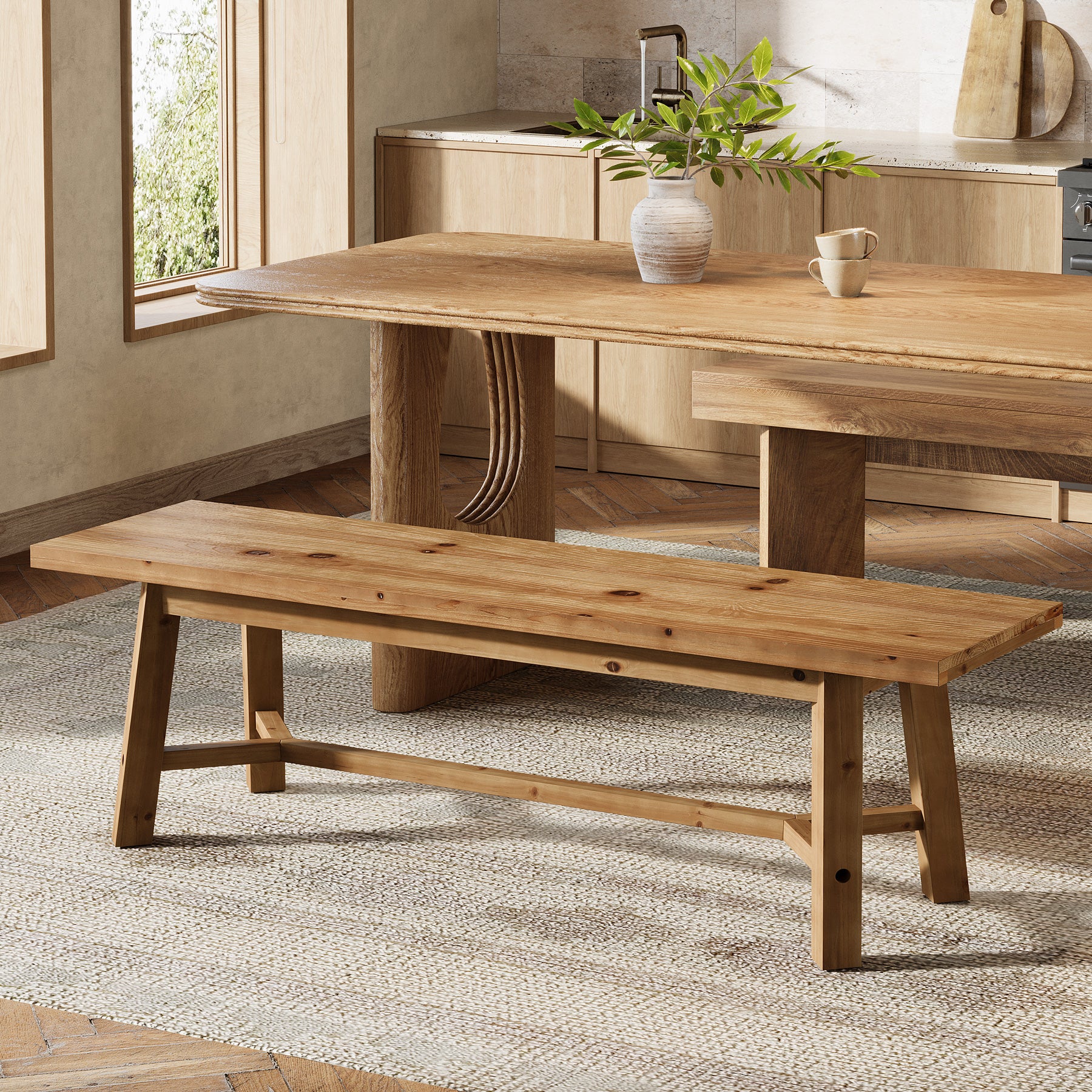 140 cm Tribesigns landelijke eetbank van massief hout, lange keukenbank voor eetkamer keuken en restaurant