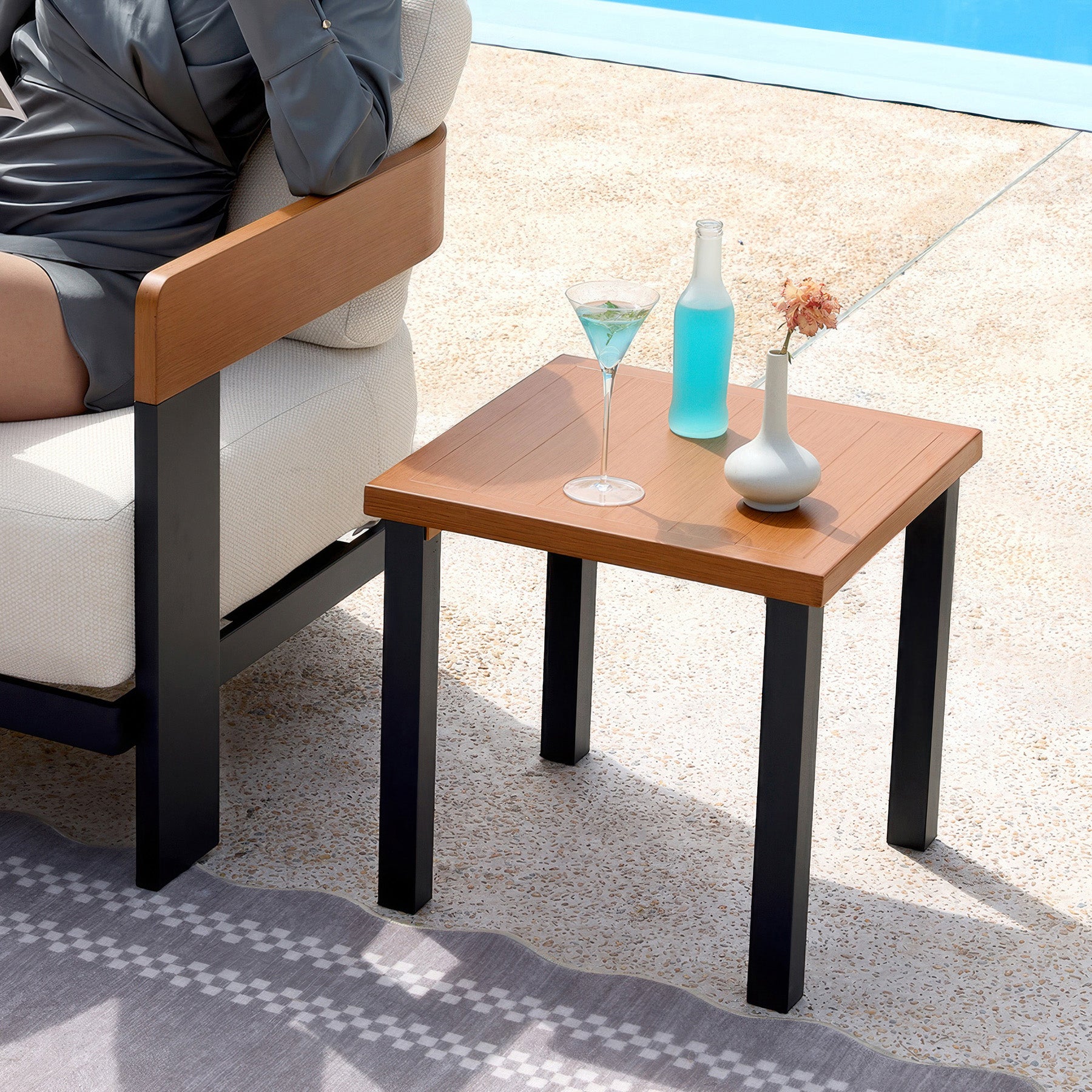45 cm Buiten Bijzettafel in Houtlook, Weerbestendige Balkontafel voor Tuin Terras Woonruimte