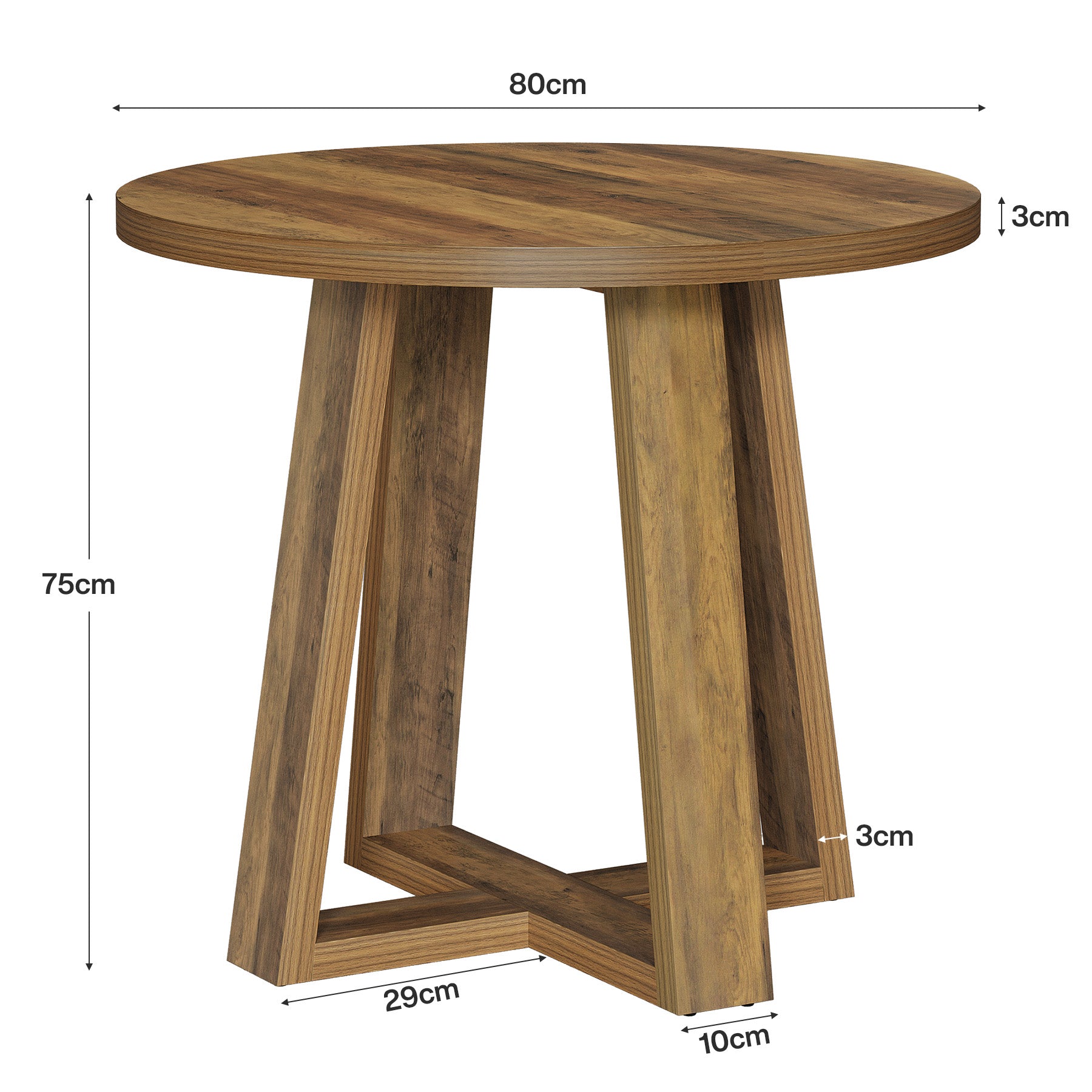 80 cm Ronde Eettafel voor 2-4 Personen, Landelijke Keukentafel voor Kleine Ruimte