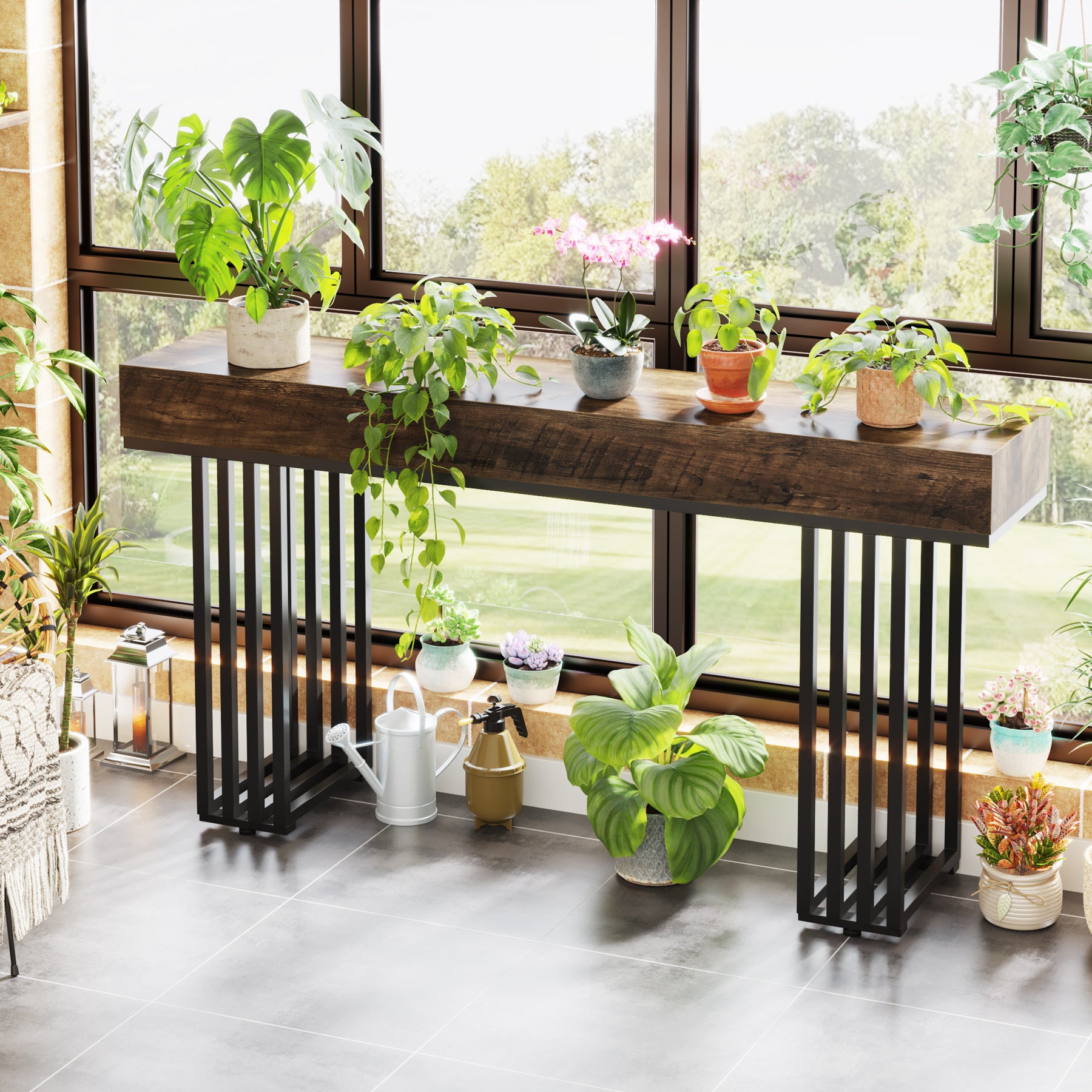140 cm Industriële Consoletafel voor Entree, Stijlvolle Gangtafel met Metalen Frame