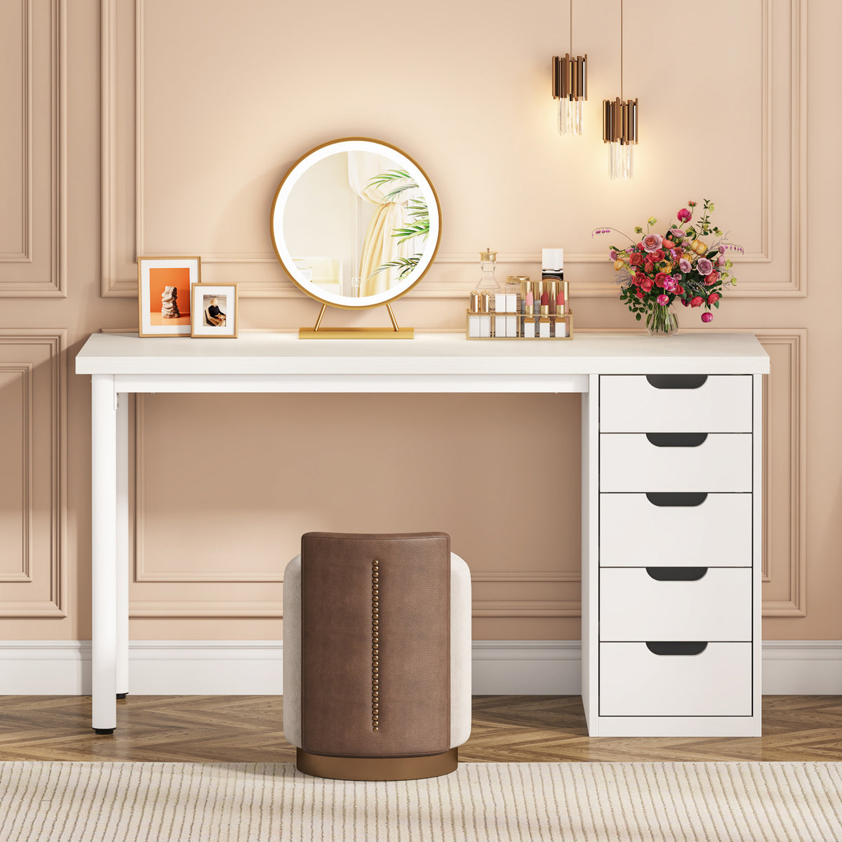 120 cm Tribesigns Kaptafel met 5 Lades, Moderne Make-up Tafel met Opbergruimte voor Slaapkamer